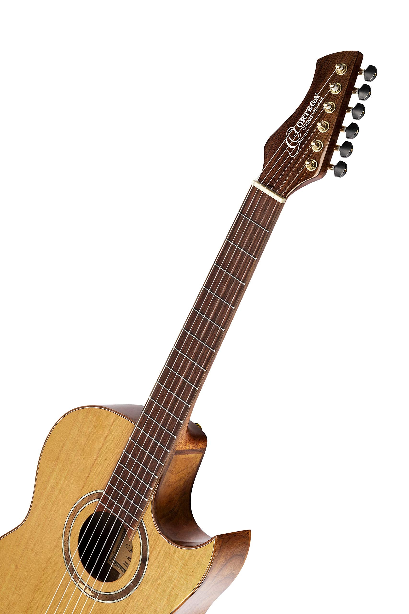 Ortega Guitars 6 String Signature Series Ben Woods Solid Top Thinline Crossover Acoustic-Electric Nylon Classical Guitar w/Bag,