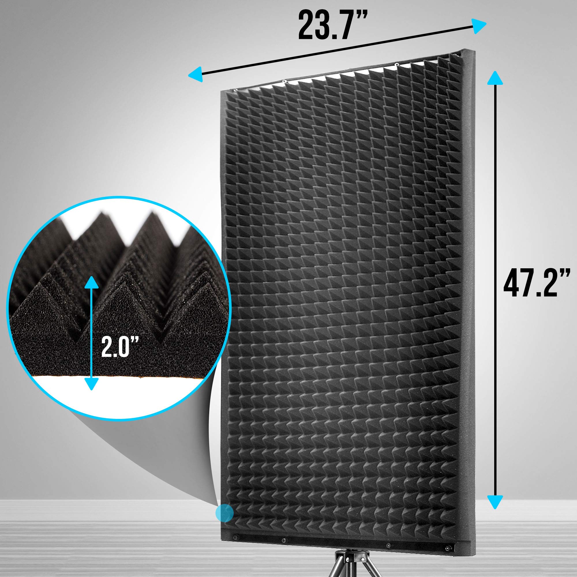 Pyle PSiP24 Acoustic Isolation Absorber Shield Sound Wall Panel Studio Foam and Dampening Wedge with Height Adjustable Stand,Cha