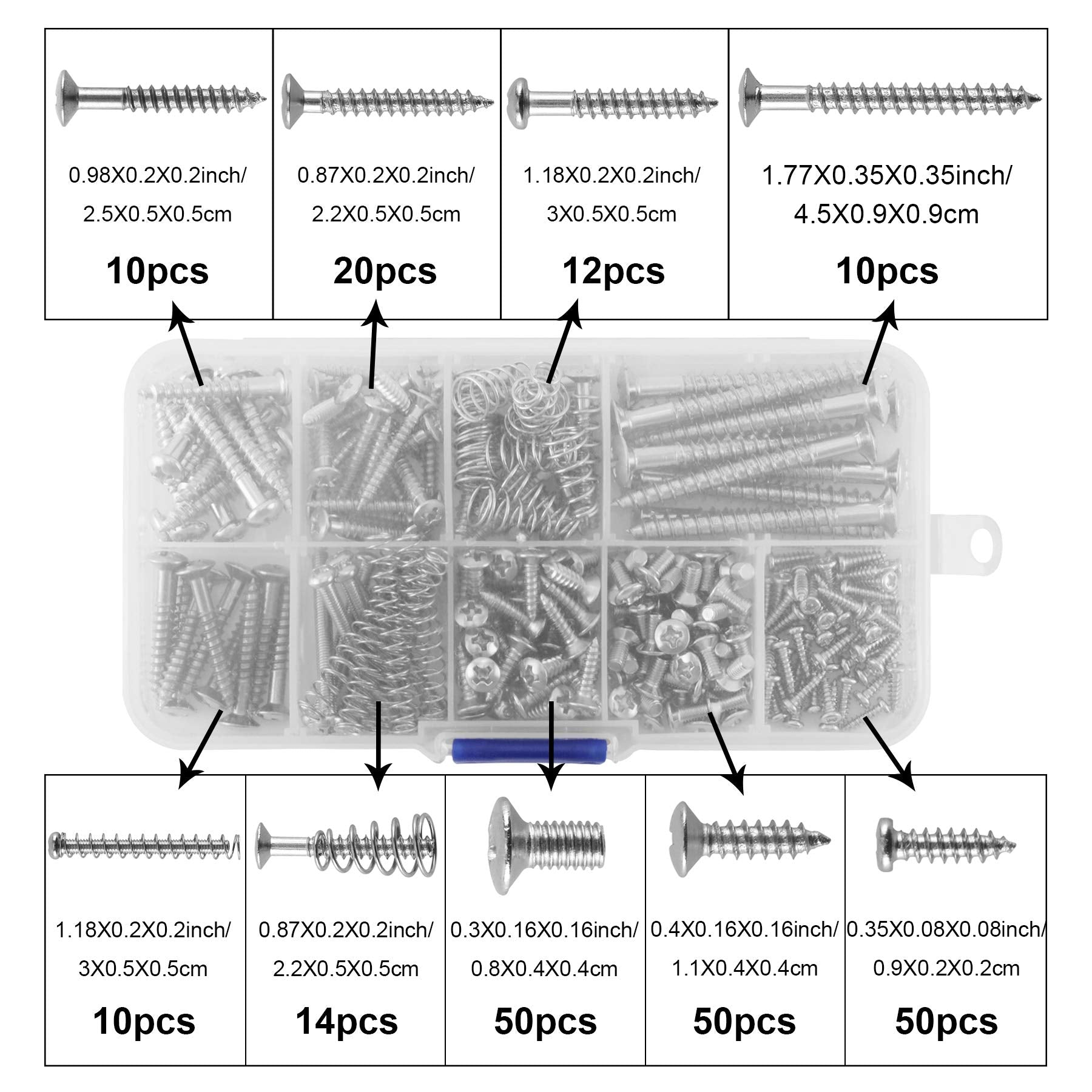 N C Electric Guitar Screw Kit, 226 Pieces(9 Types) with Springs for Electric Guitar Bridge, Pickup, Pickguard, Tuner, Switch, Ne