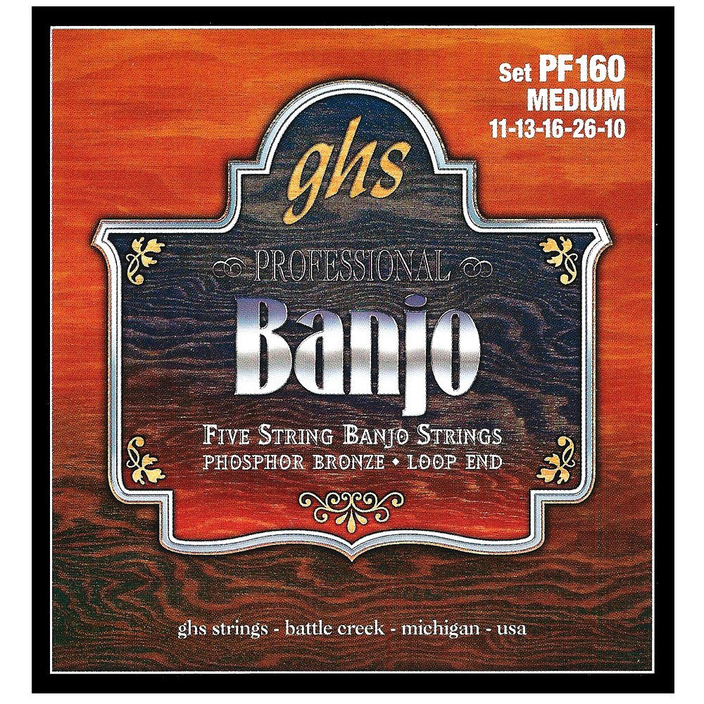 GHS Strings PF160 5-String Banjo Strings, Phosphor Bronze, Medium (11-26)