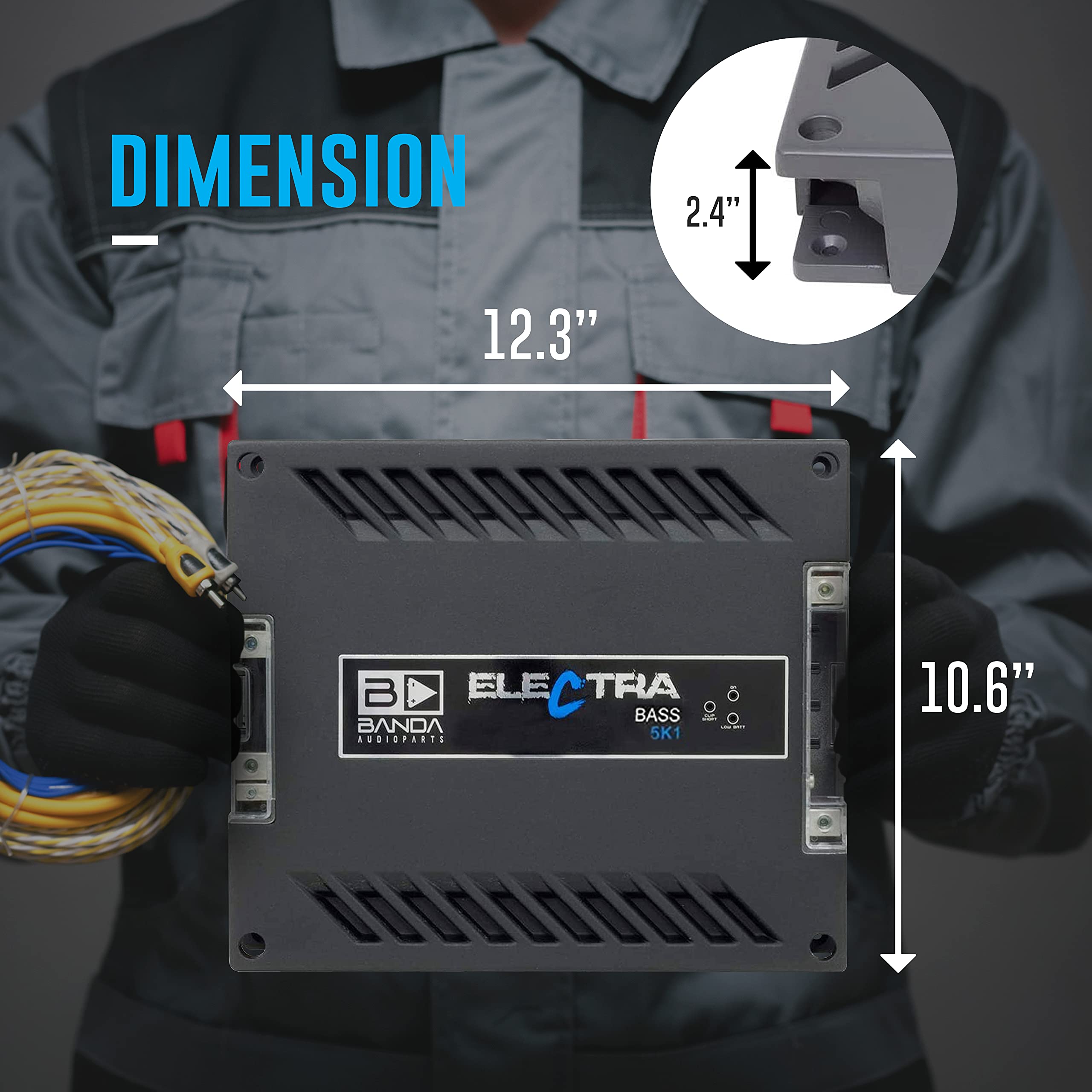Banda Electra 1-Channel Vehicle Audio Bass Amp - 5000WRMS D Class High-Powered Mono Bass Amplifier w/Subsonic Filter & Low Pass