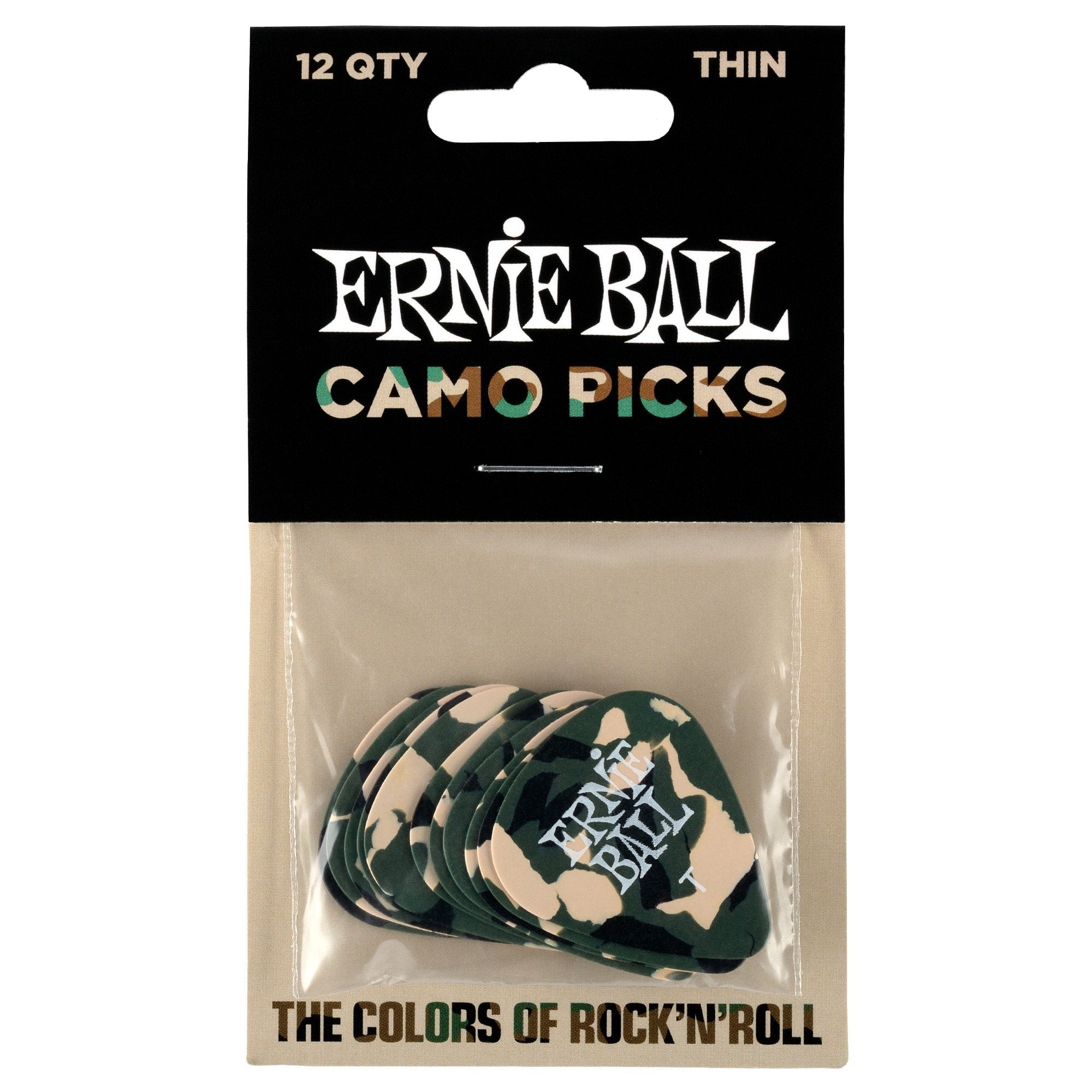 Ernie Ball Guitar Picks, Thin, Camouflage, 12-pack (P09221)