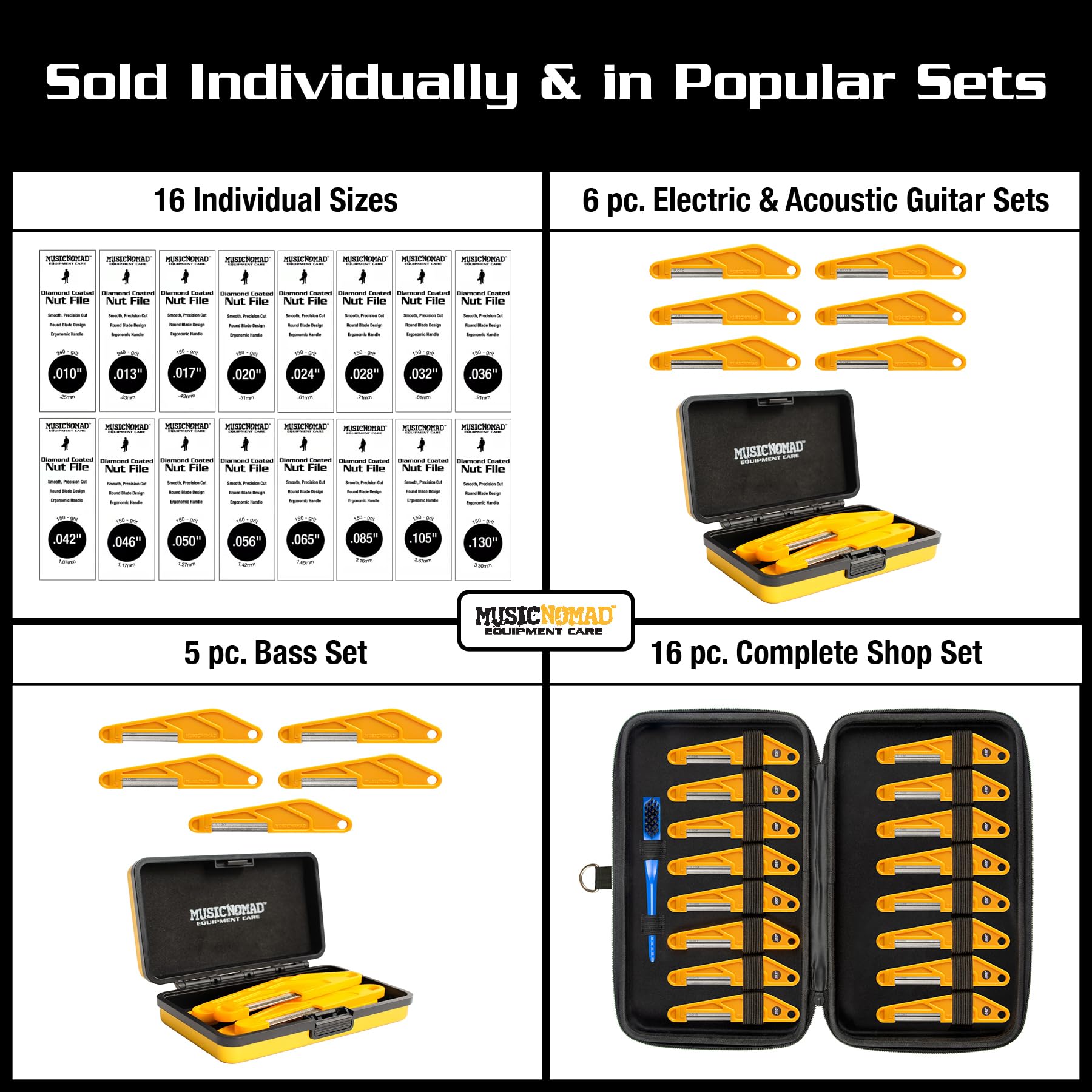 MusicNomad 6 pc. Electric Guitar Diamond Coated Nut File Set - Super Light Strings (MN667)