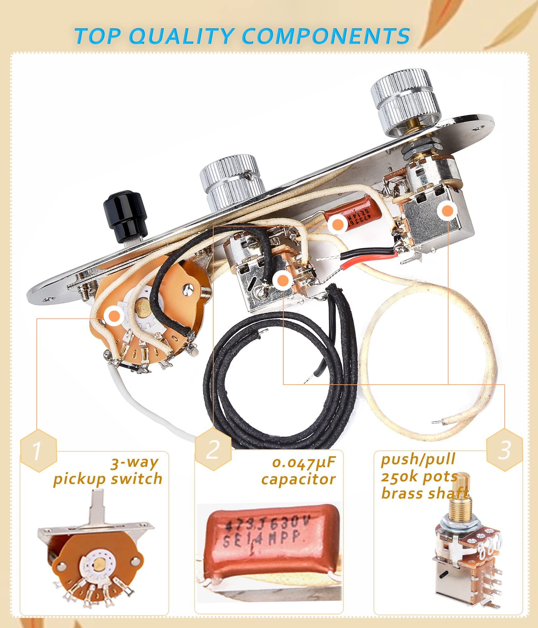 LAMSAM Prewired 9 Tone Guitar Control Plate Assembly, Loaded 3-way Blade Switch Double Push Pull Potentiometer Pot Speed Knobs t