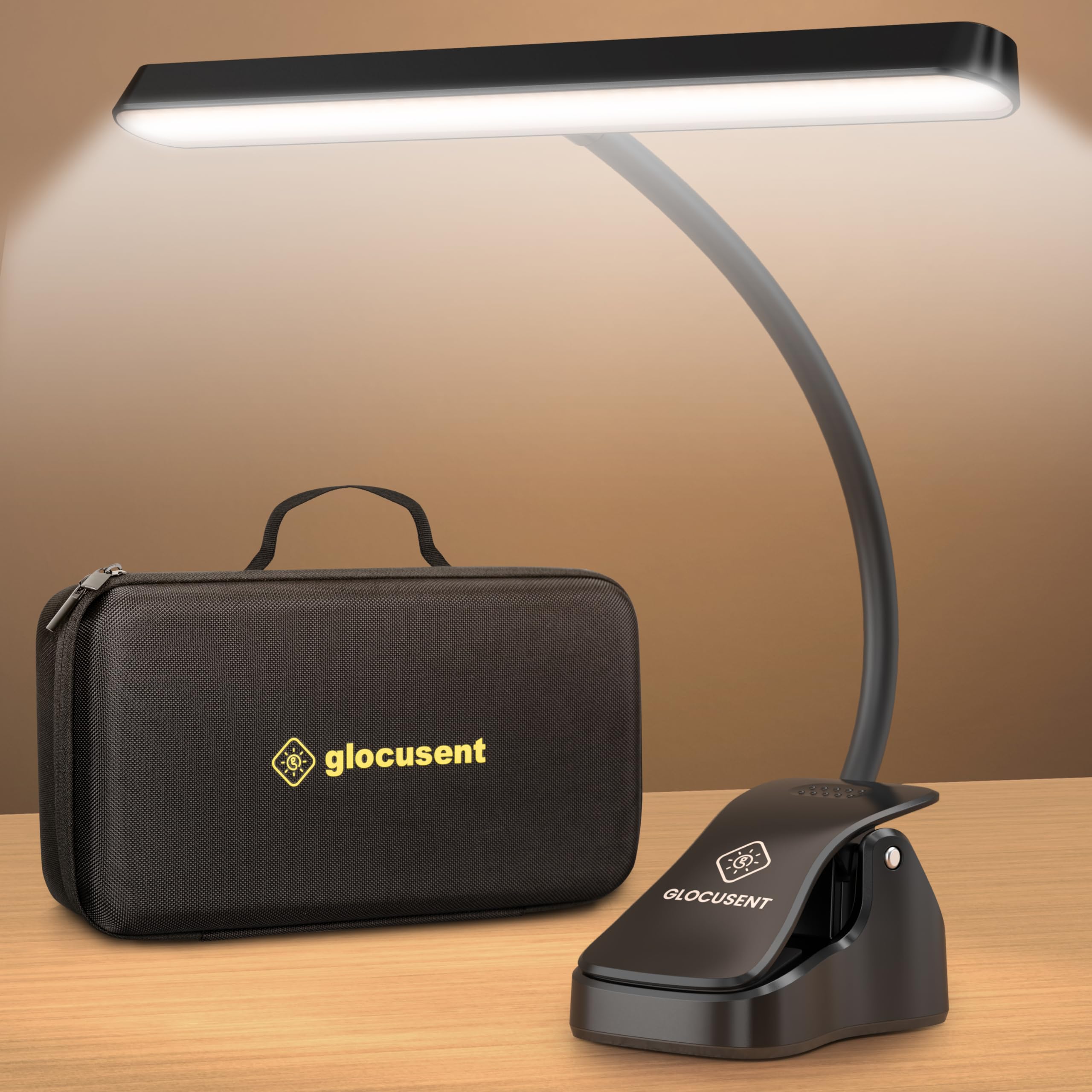 Glocusent Music Stand Light: 57 LED Super Bright Piano Light with EVA Carrying Case, 3 Color & 5 Brightness, Rechargeable & 140-