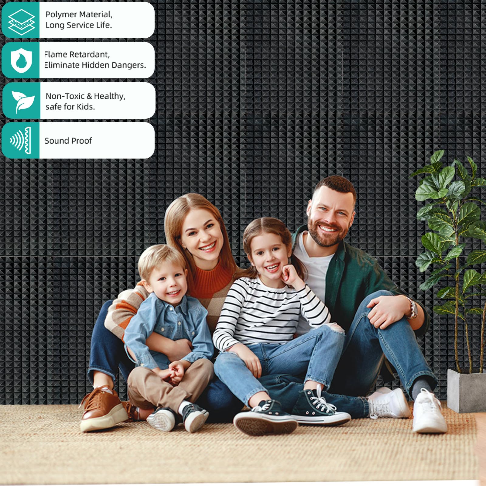 HWLIYUTAI 4 Pack pyramid Acoustic Foam Panels, 48 x 24 x 2'' Sound Absorbing Panels High Density Studio Wedge Tiles Fire Resista