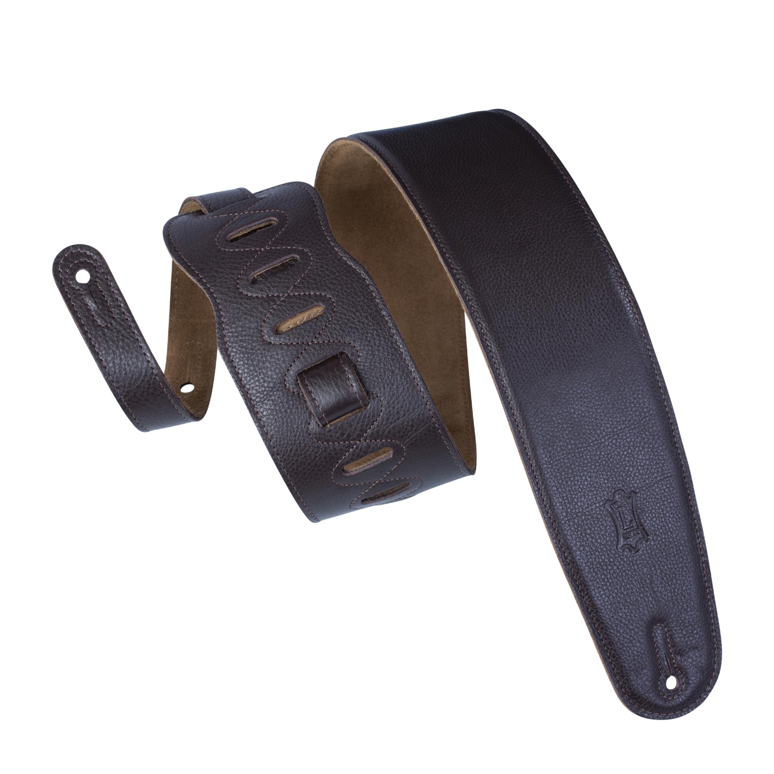 Levys Leathers 3.5 Genuine Garment Leather Bass Guitar Strap with Foam Padding and Suede Backing, Dark Brown (M4GF-DBR)