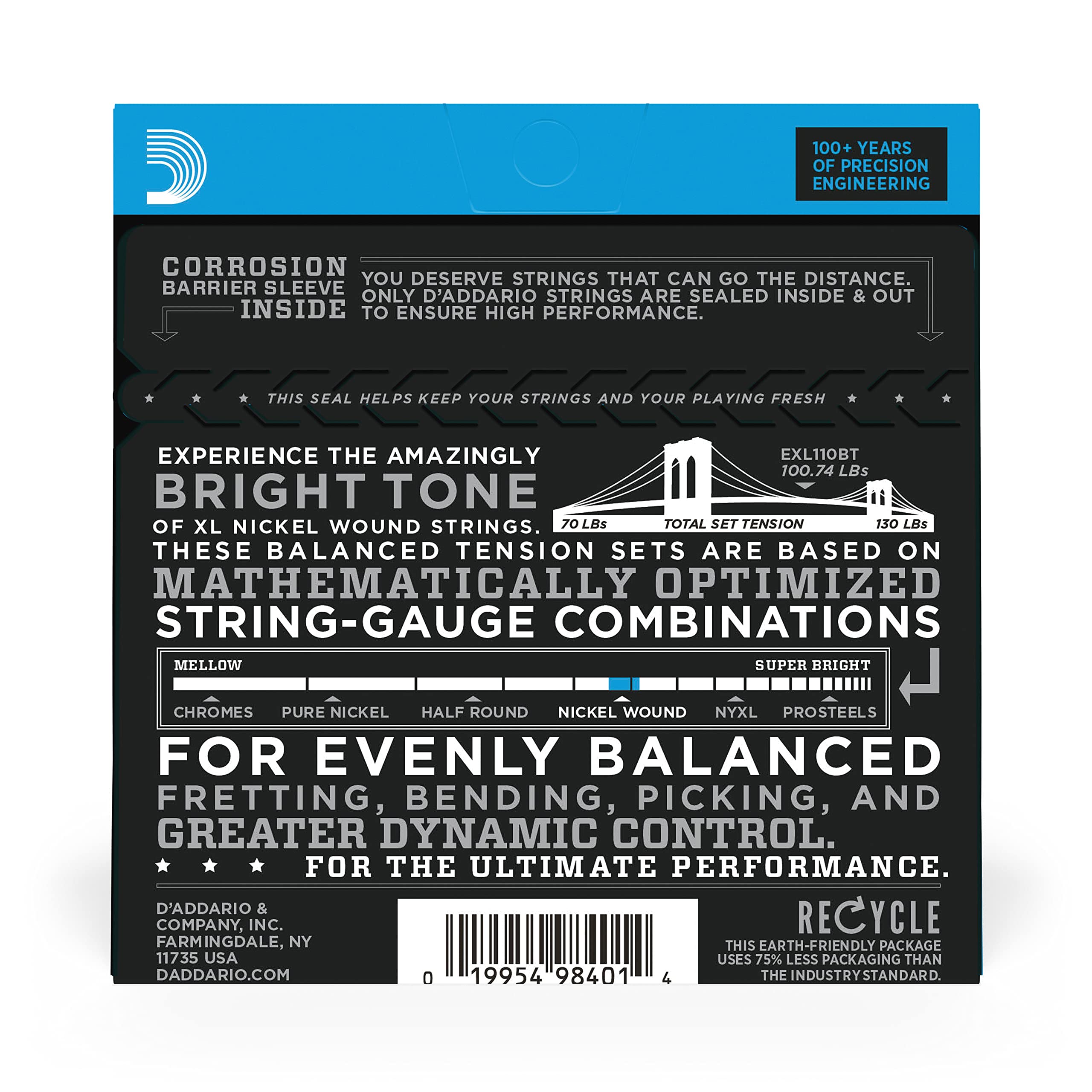 D'Addario Guitar Strings - XL Nickel Electric Guitar Strings - EXL110BT - Perfect Intonation, Consistent Feel, Reliable Durabili