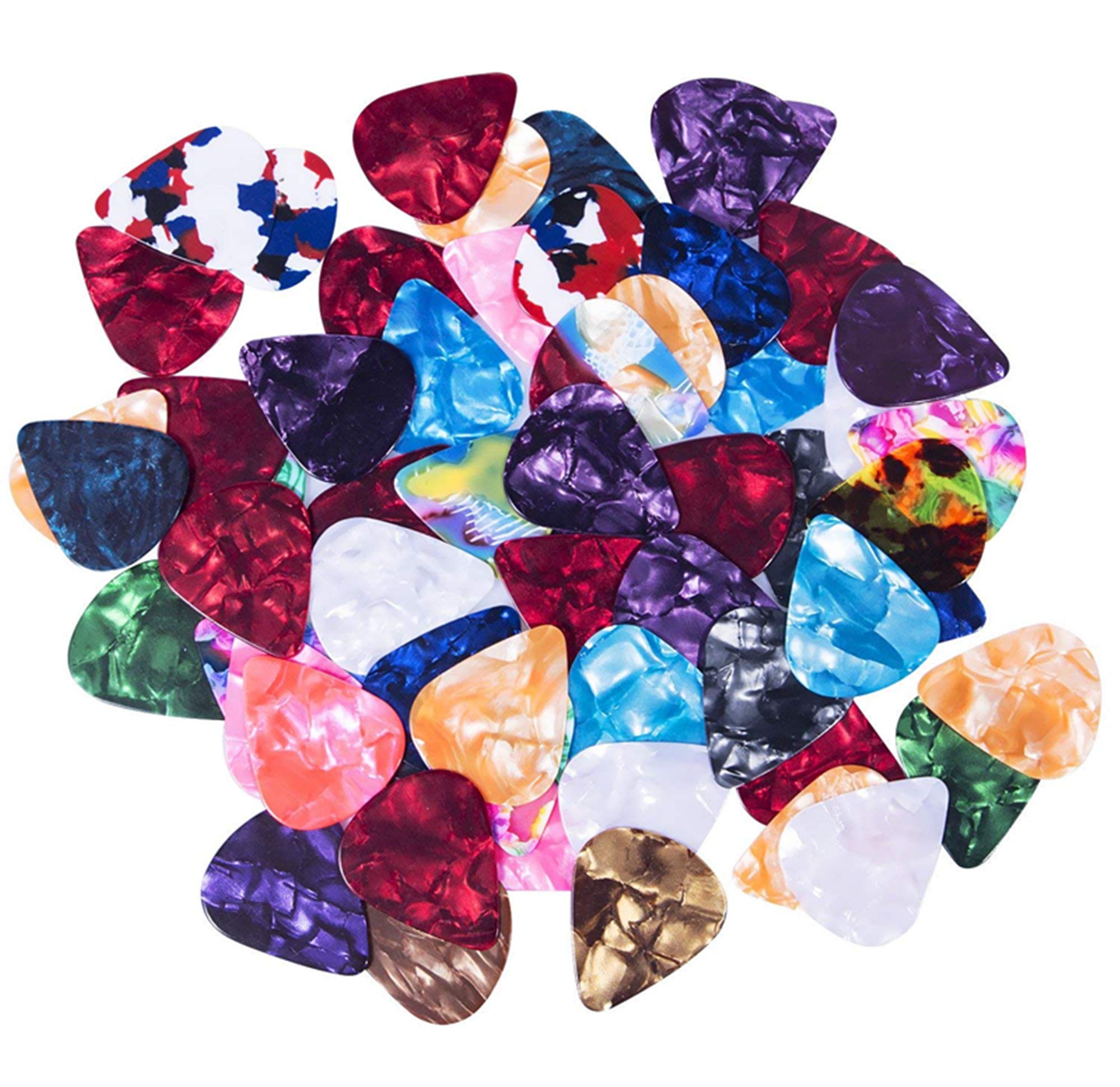 Guitar Picks Heavy Thick Gauge Assorted Pearl Variety Sampler Pack Celluloid - 50 Pcs Mixed Colorful - Plectrums for Gift Acoust
