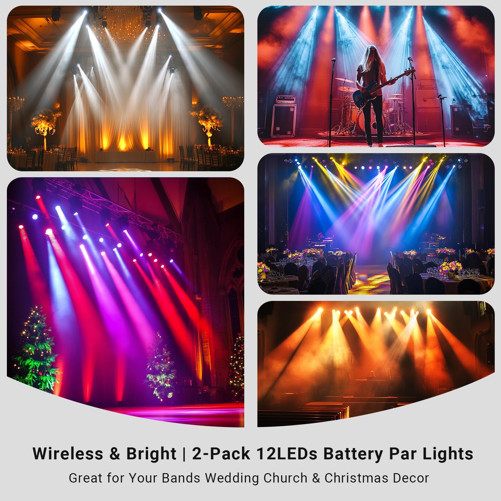Battery Powered Par Lights 2Pack - 12LEDs 36W RGBW DJ Par Light Sound Activated Master Slave Remote DMX Control Uplights for Eve