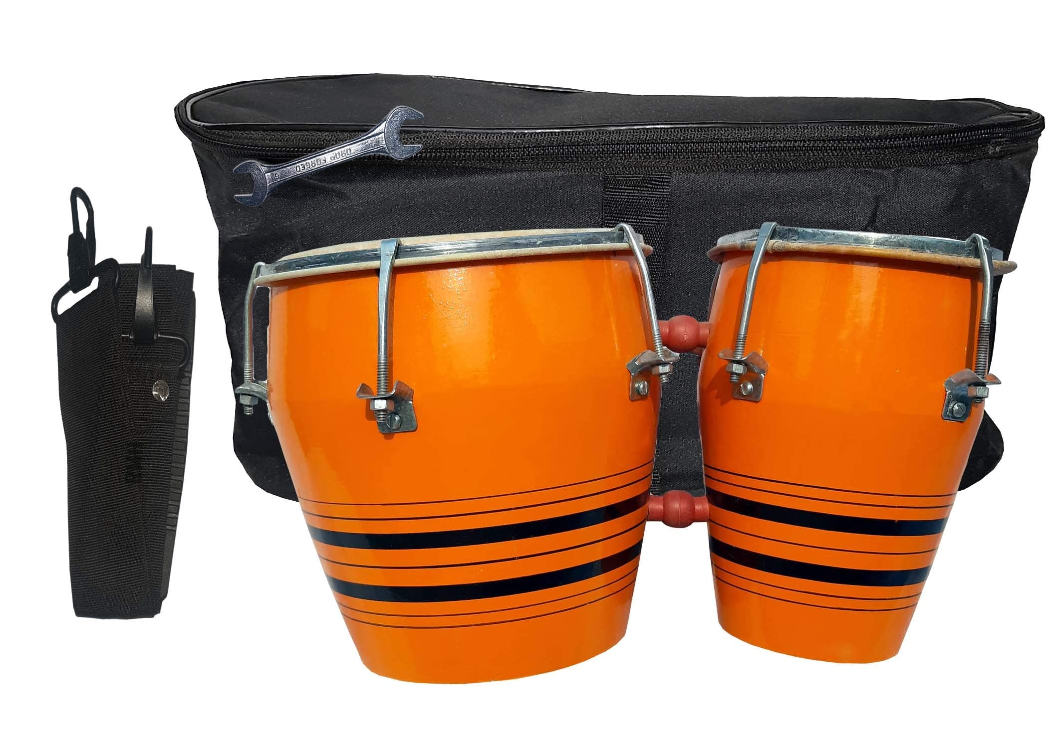 Gt Manufacturers Professional Two Piece Hand Made Wooden Bango Drum Set With Tool Kit (Orange)