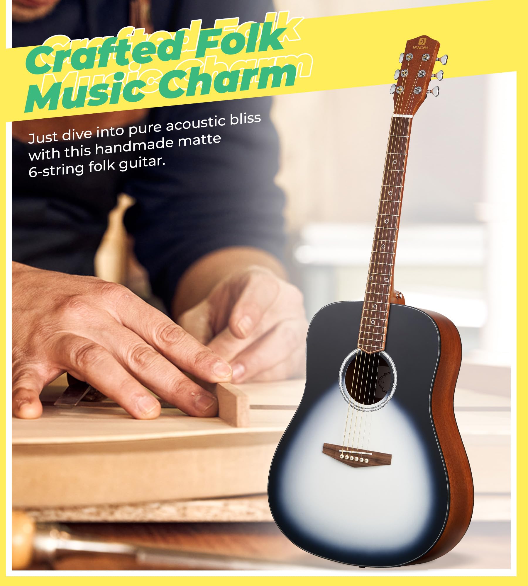 Vangoa Dreadnought Acoustic Guitar Bundle 41 inch for Beginners Adults Youth, 4/4 Full Size Steel String Acoustic Guitar Starter