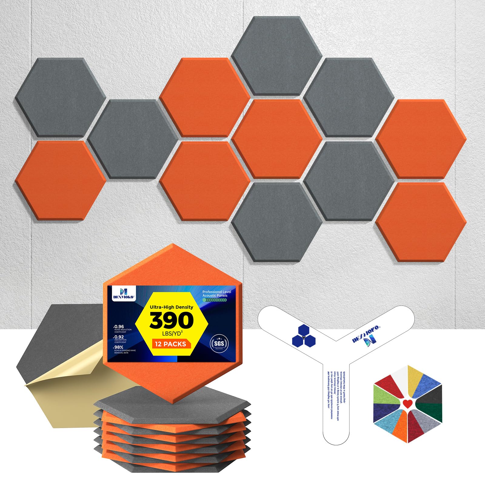 Dexmoko Self-Adhesive Acoustic Panels [390 Lbs/Yd Ultra-High Density], 2Nd Generation Sound Absorbing Panel, Professional Level
