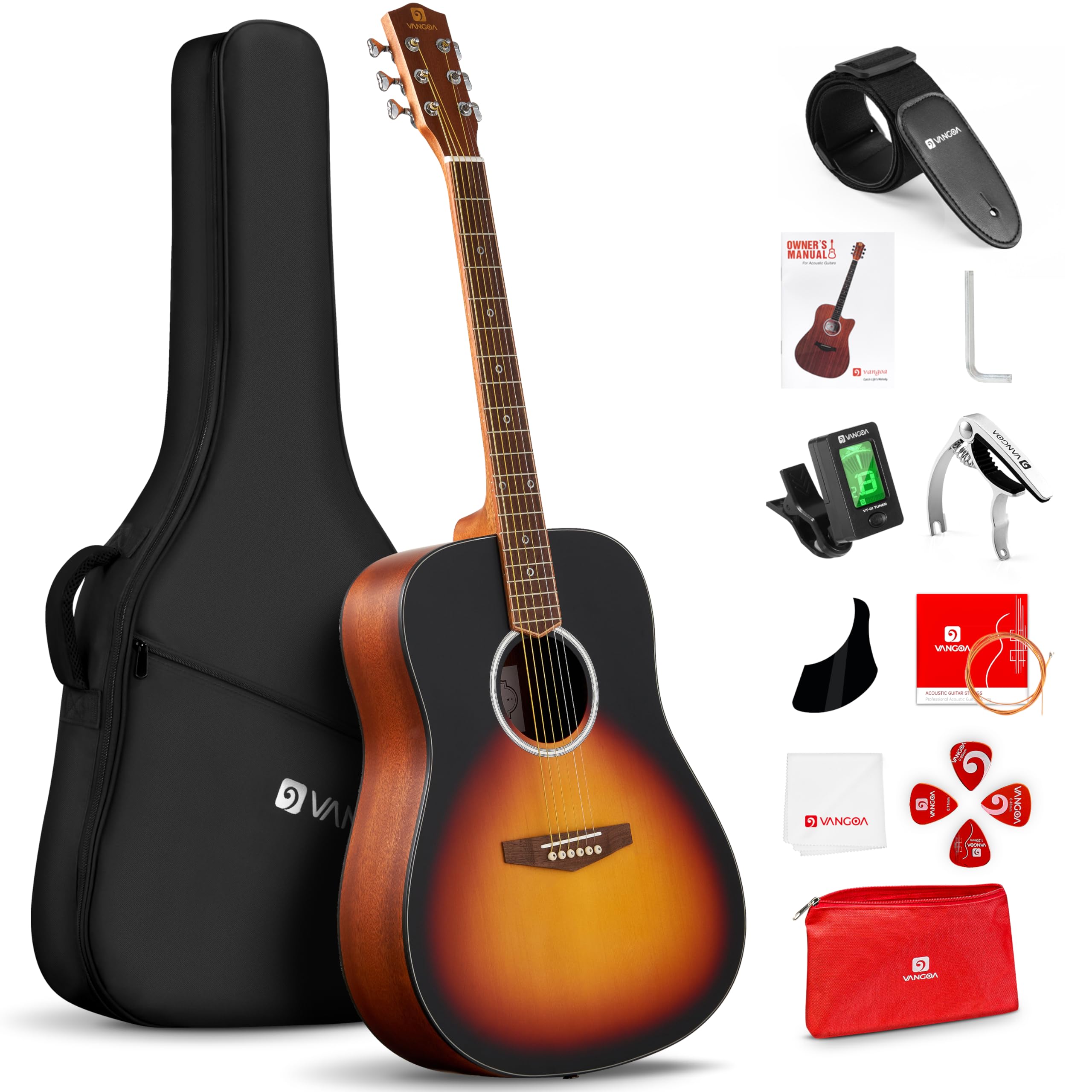 Vangoa Dreadnought Acoustic Guitar Beginner Set, 41'' 6 String Guitar Starter Package With Gig Bag, Guitar For Adults Teens Girl