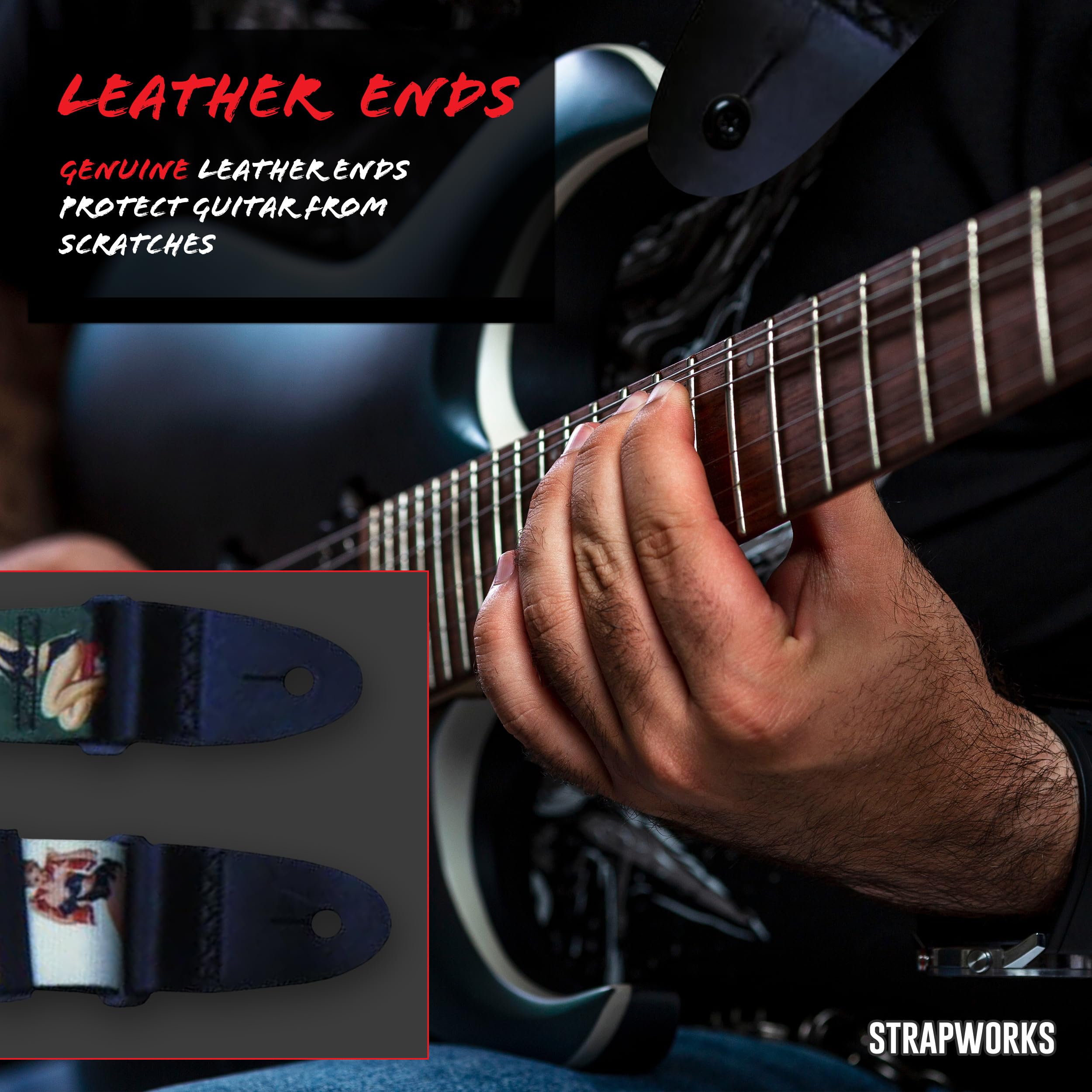 Killer-Q Guitar Strap - Stylish Straps for Electric and Acoustic Guitars With Leather Tabs, 2 Inches x 5 Feet, Pin up girls