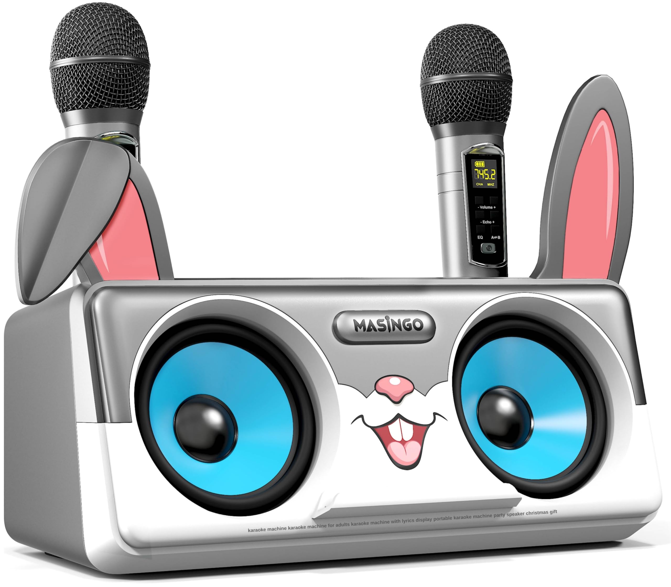 Masingo Karaoke 2023 Model Portable Bluetooth Speaker With 2 Wireless Microphones Pa System Karaoke Mode Perfect For Present, Gi
