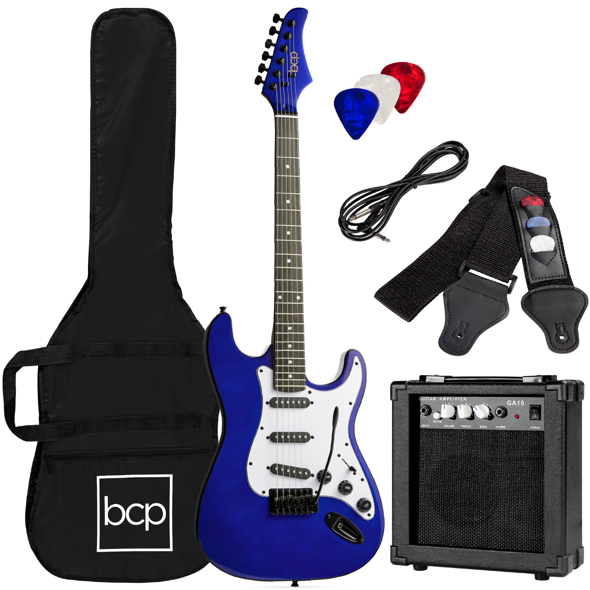 Best Choice Products 39In Full Size Beginner Electric Guitar Starter Kit W/Case, Strap, 10W Amp, Strings, Pick, Tremolo Bar - Me