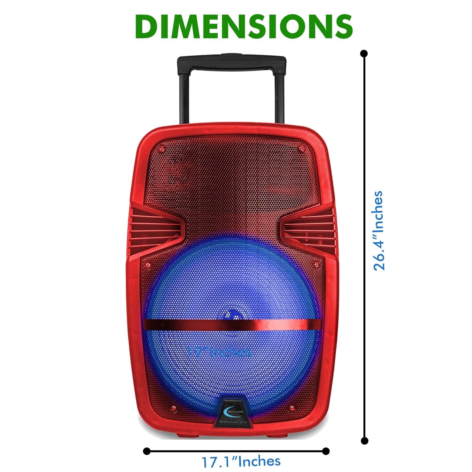 Technical Pro 15'' Portable Rechargeable Battery Powered 3000 Watts Pro DJ Bluetooth LED Loudspeaker Package with Tripod Stand,