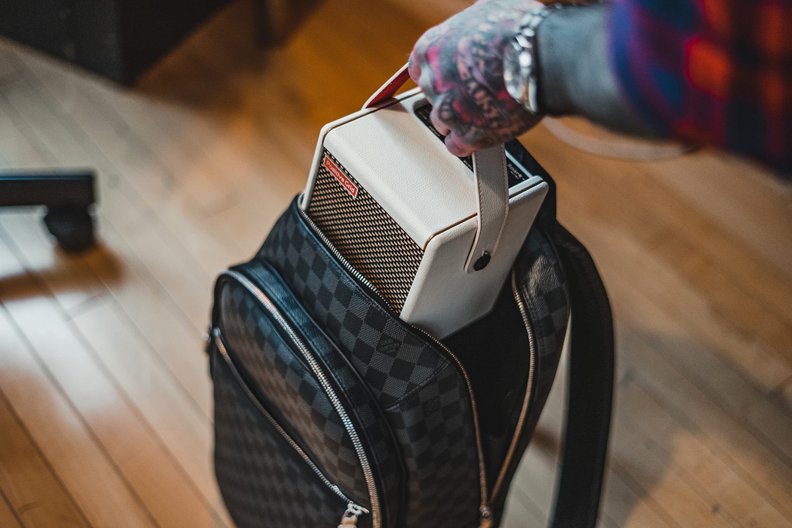 Positive Grid Spark Mini 10W Portable Smart Guitar Amp & Bluetooth Speaker with App for Playing Guitar at Home or Travel (Pearl)