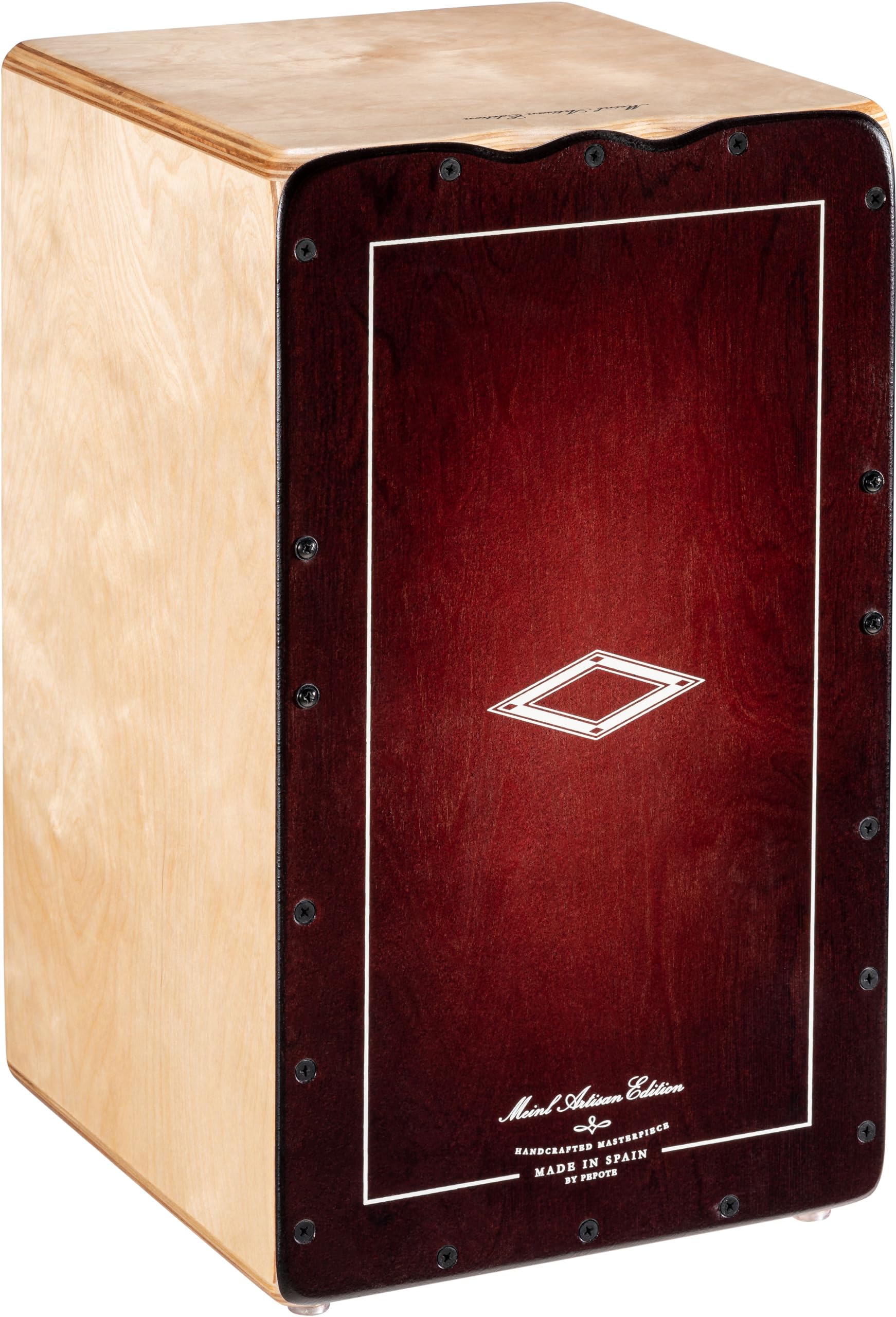 Meinl Artisan String Cajon with Dark Red Burst Frontplate / Baltic Birch Body - MADE IN SPAIN - Sole   Line, 2-YEAR WARRANTY (AE