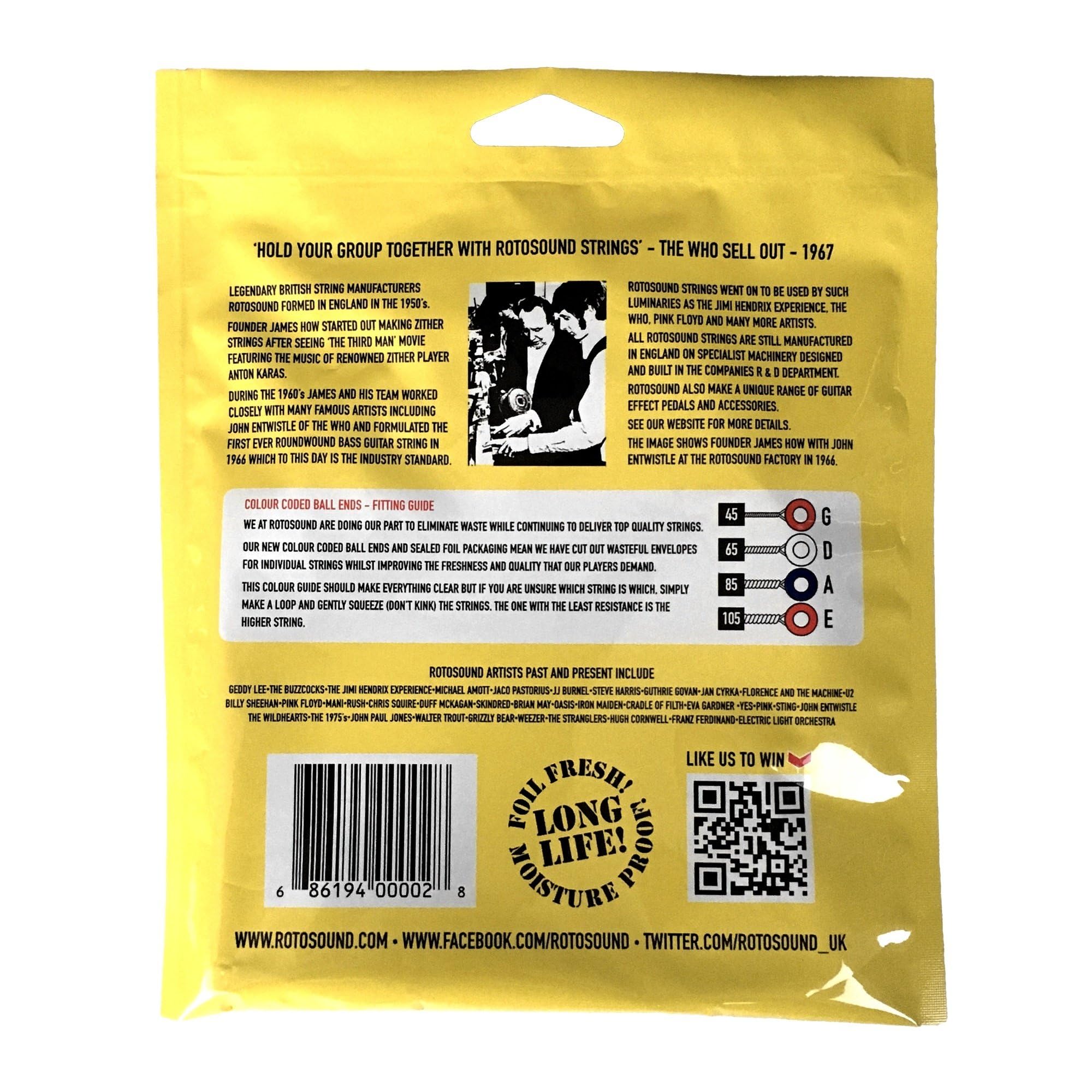 Rotosound RS44LD Phosphor Bronze Bass Guitar Strings (45 65 85 105)