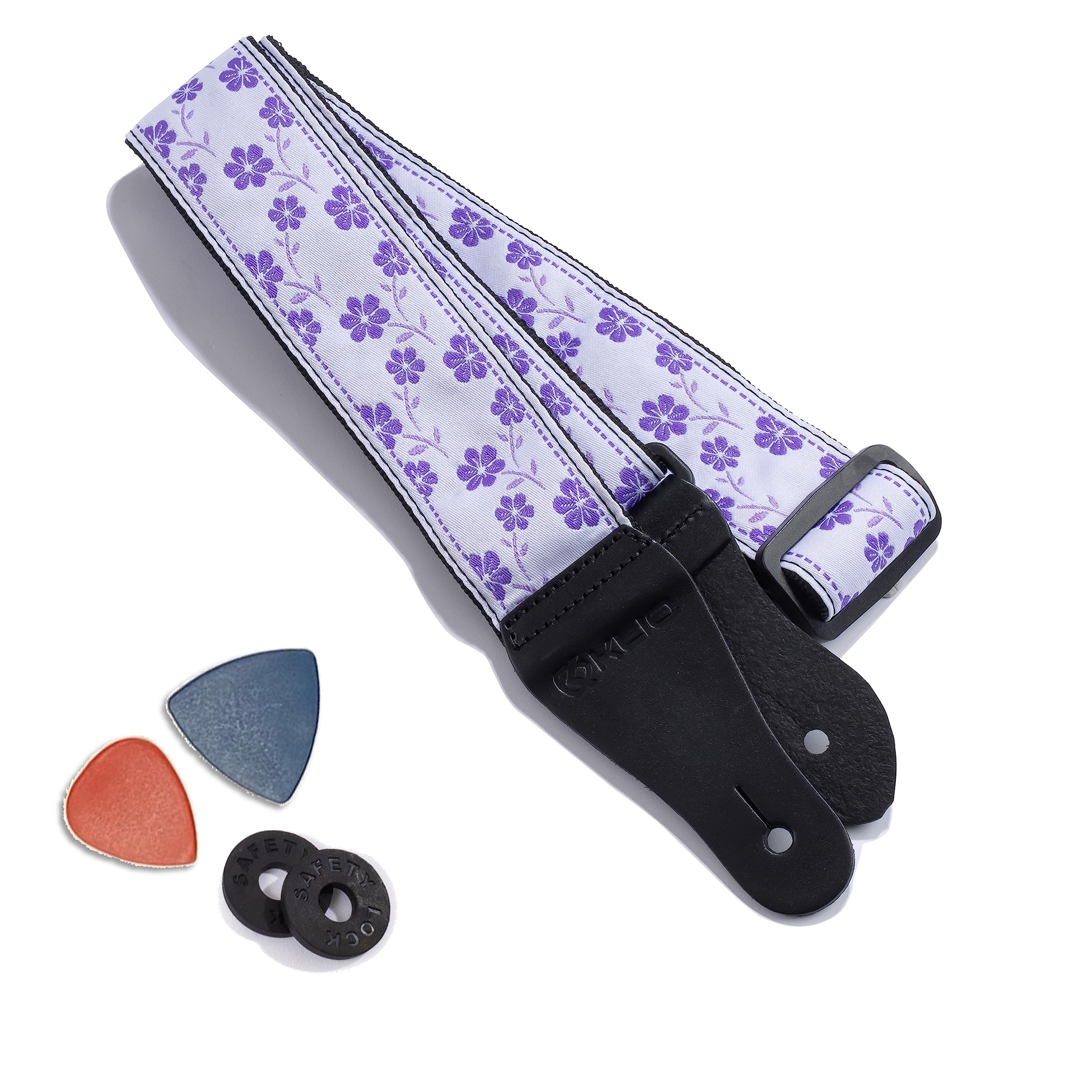 Kliq Vintage Woven Guitar Strap For Acoustic And Electric Guitars + 2 Free Rubber Strap Locks, 2 Free Guitar Picks And 1 Free La