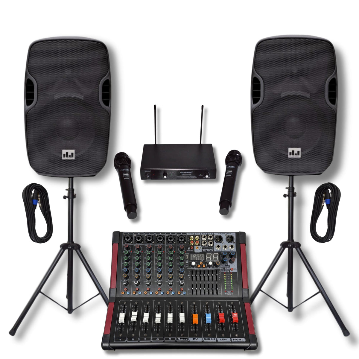Musysic Portable Pa System With Wireless Microphone And Speakers - 6 Ch Audio Mixer With Built-In 2000W Amp & Wireless Uhf Micro