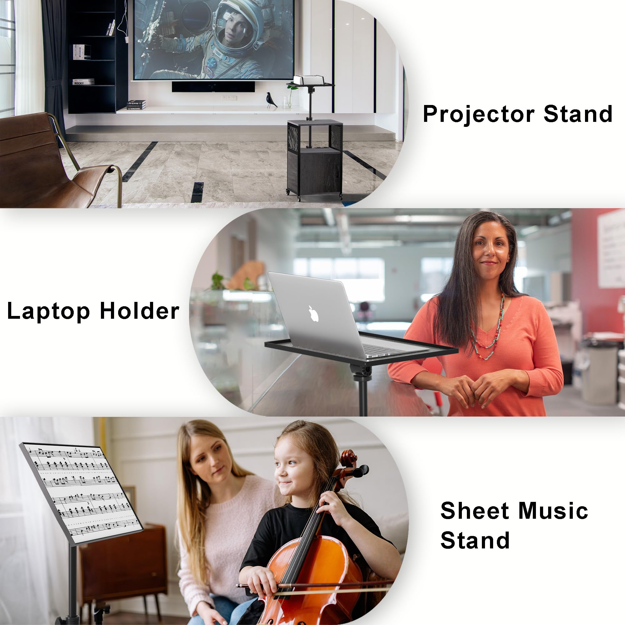 GDLF Projector Stand with Storage Cabinet Heavy Duty Mobile Laptop Tripod Stand with Charging Station and Adjustable Height 28.4