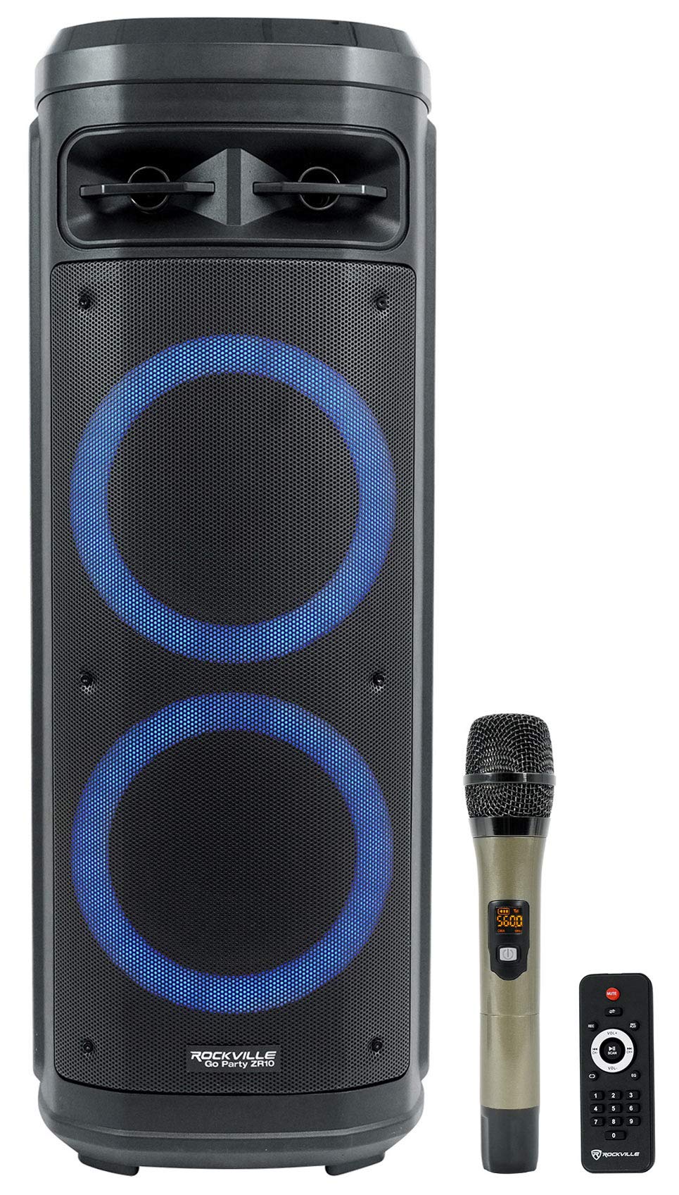 Rockville Go Party Zr10 Dual 10'' Portable Wireless Led Bluetooth Speaker+Uhf Mic