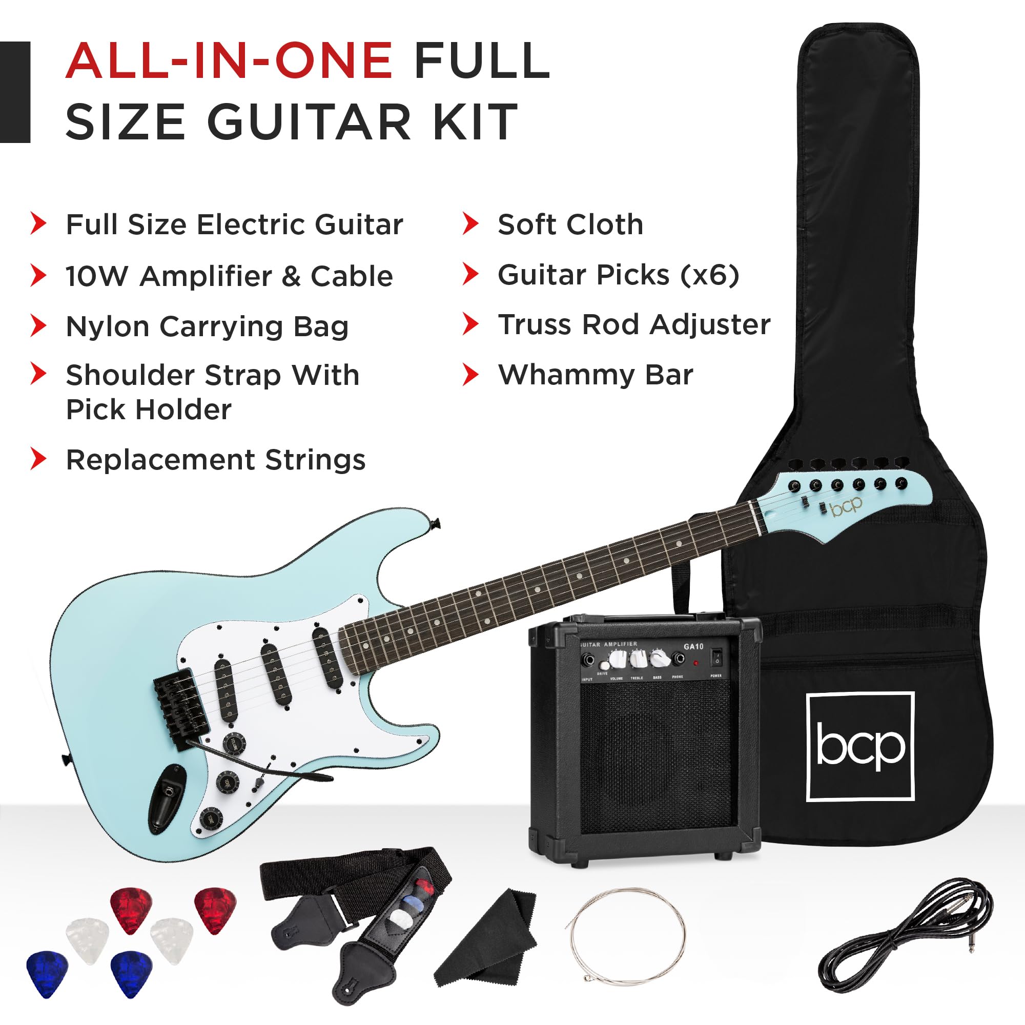 Best Choice Products 39in Full Size Beginner Electric Guitar Starter Kit w/Case, Strap, 11W Amp, Strings, Pick, Tremolo Bar - Po