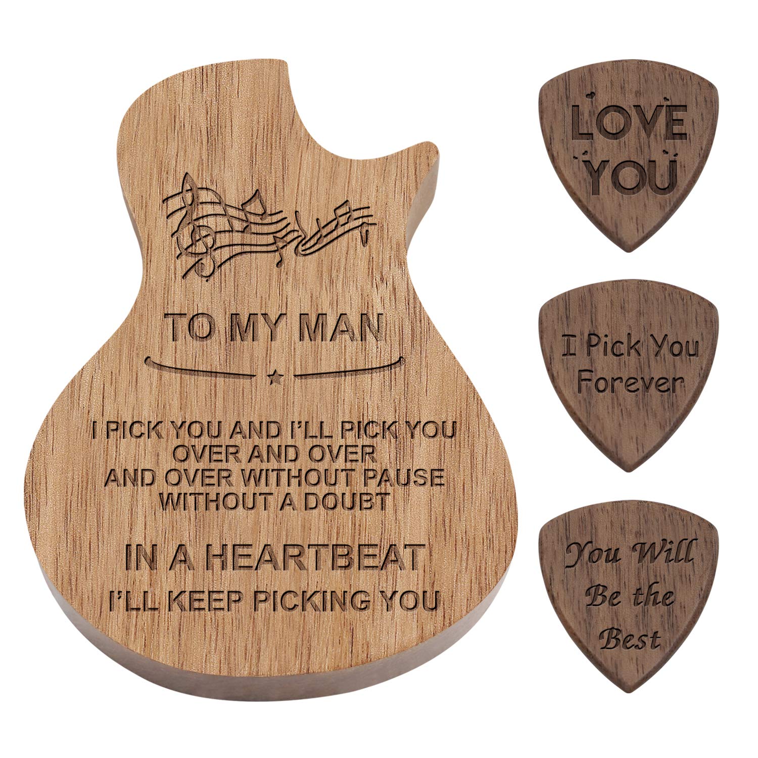 Engraved Wood Guitar Pick Box For Man, Guitar Shaped Guitar Pick Box, Personalized Valentine'S Day Gift For Man Husband Boyfrien