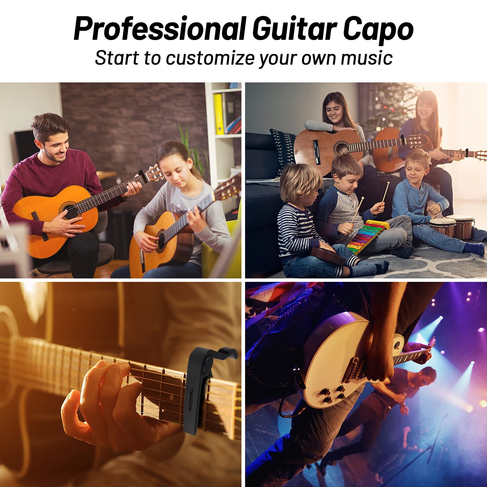 Guitar Capo, Black Capo, Pick Holder on Capo for Acoustic Electric Guitar,Ukulele,Mandolin,Banjo (Black)