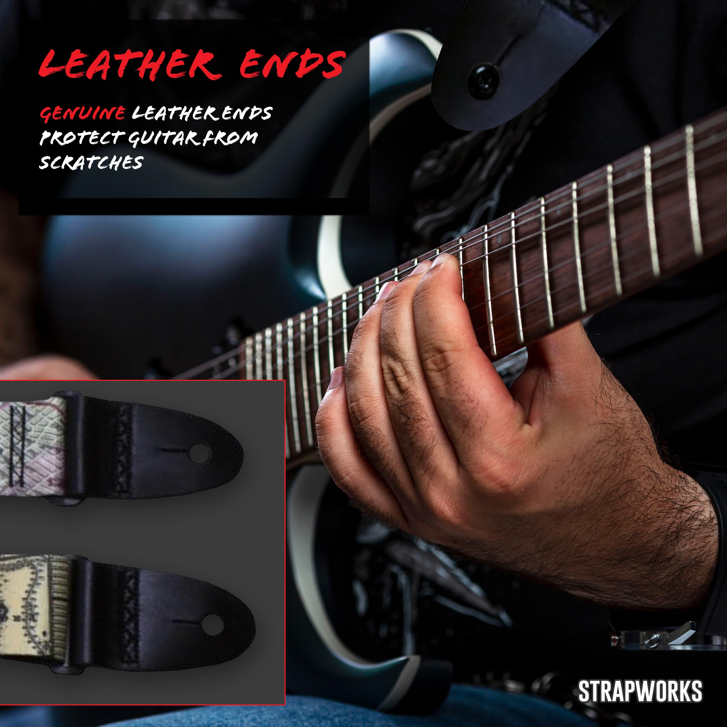 Killer-Q Guitar Strap - Stylish Straps for Electric and Acoustic Guitars With Leather Tabs, 2 Inches x 5 Feet, Brooklyn