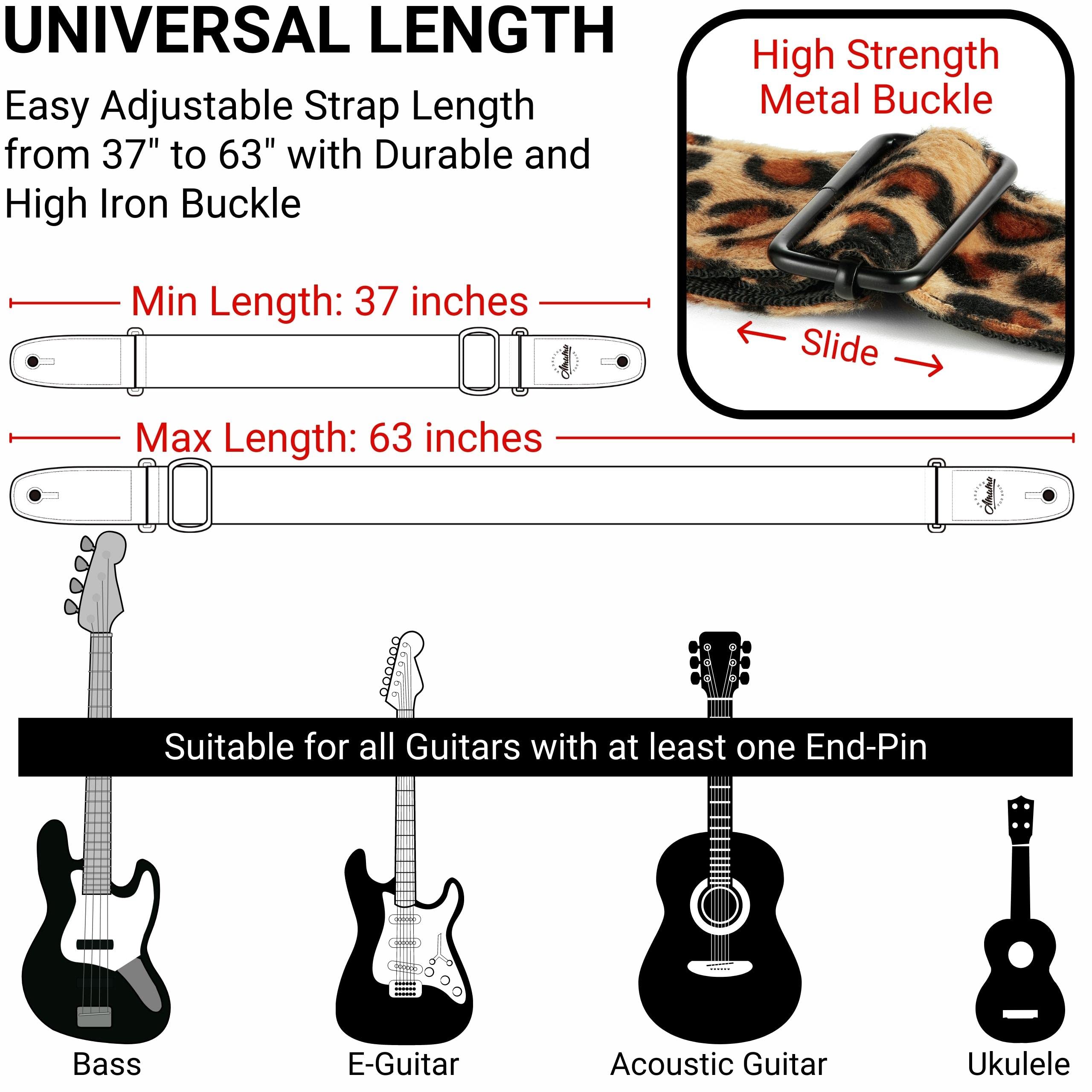 Amumu Guitar Strap Flocking Leopard for Bass, Electric & Acoustic Guitar Accessories