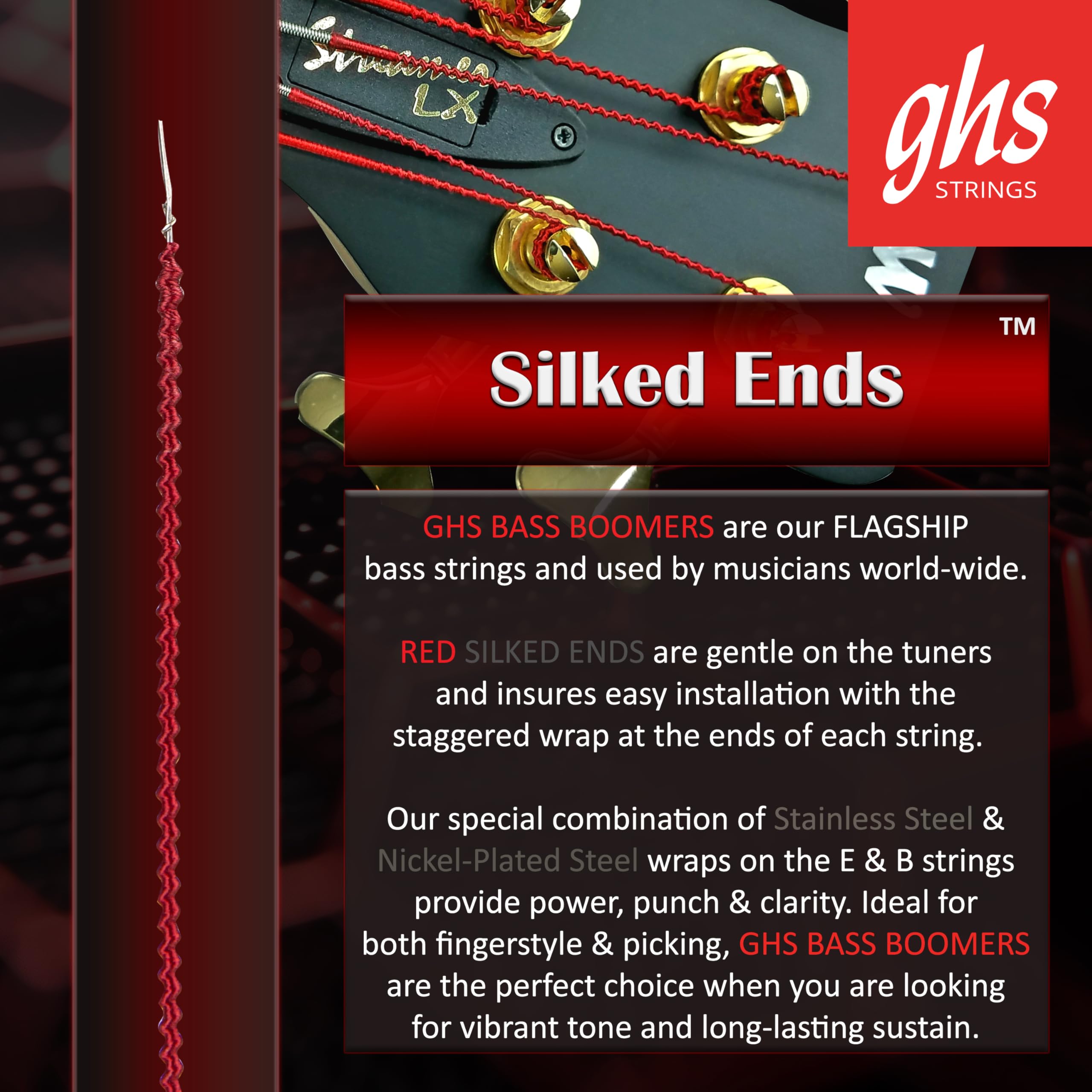 GHS Strings ML3045-2, 4 String Bass Boomers, Nickel-Plated Electric Bass Strings, Medium Light, 45-100, Pack of 2