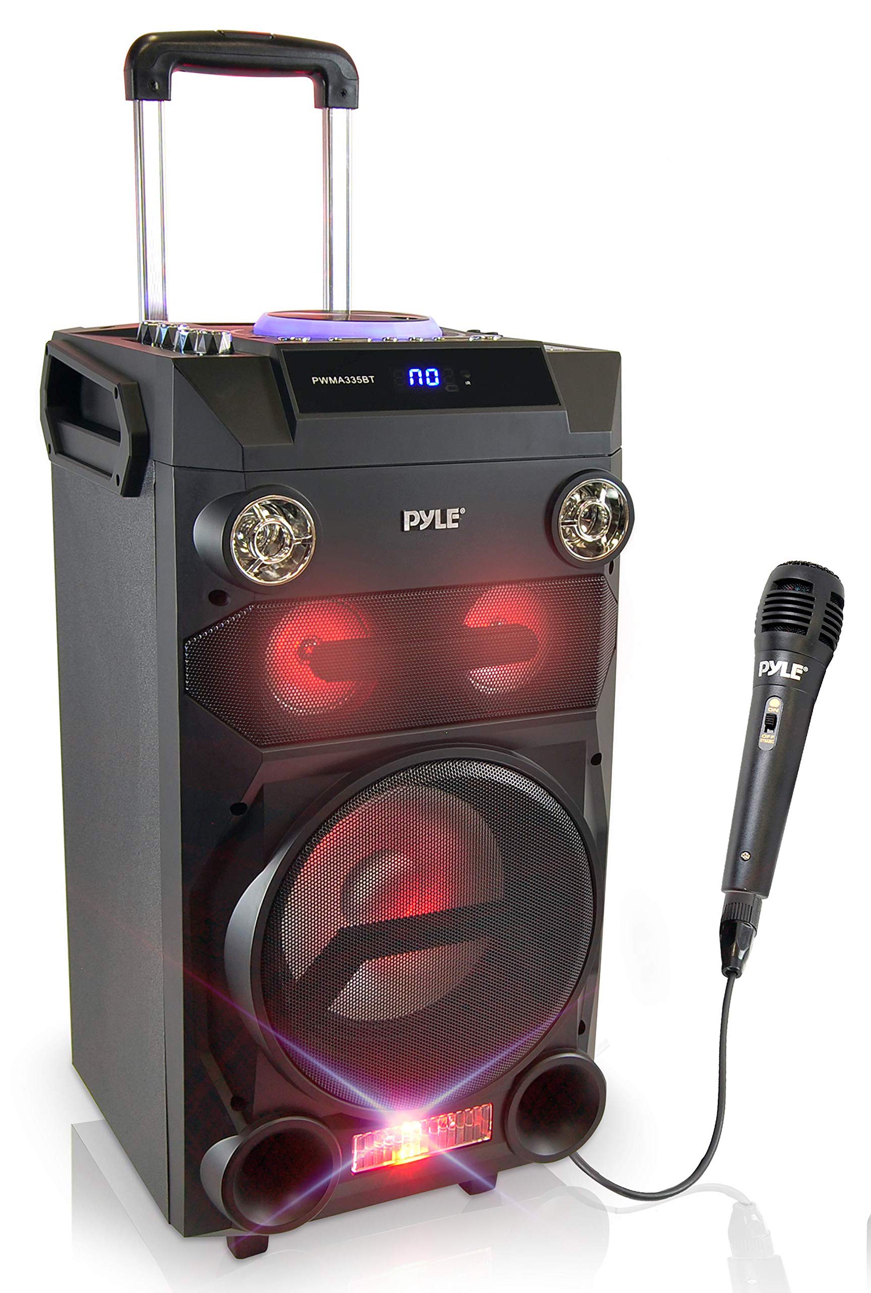 Pyle Portable Wireless Bluetooth Karaoke PA Loud speaker - 8 Subwoofer Sound System with DJ Lights, Rechargeable Battery, FM R