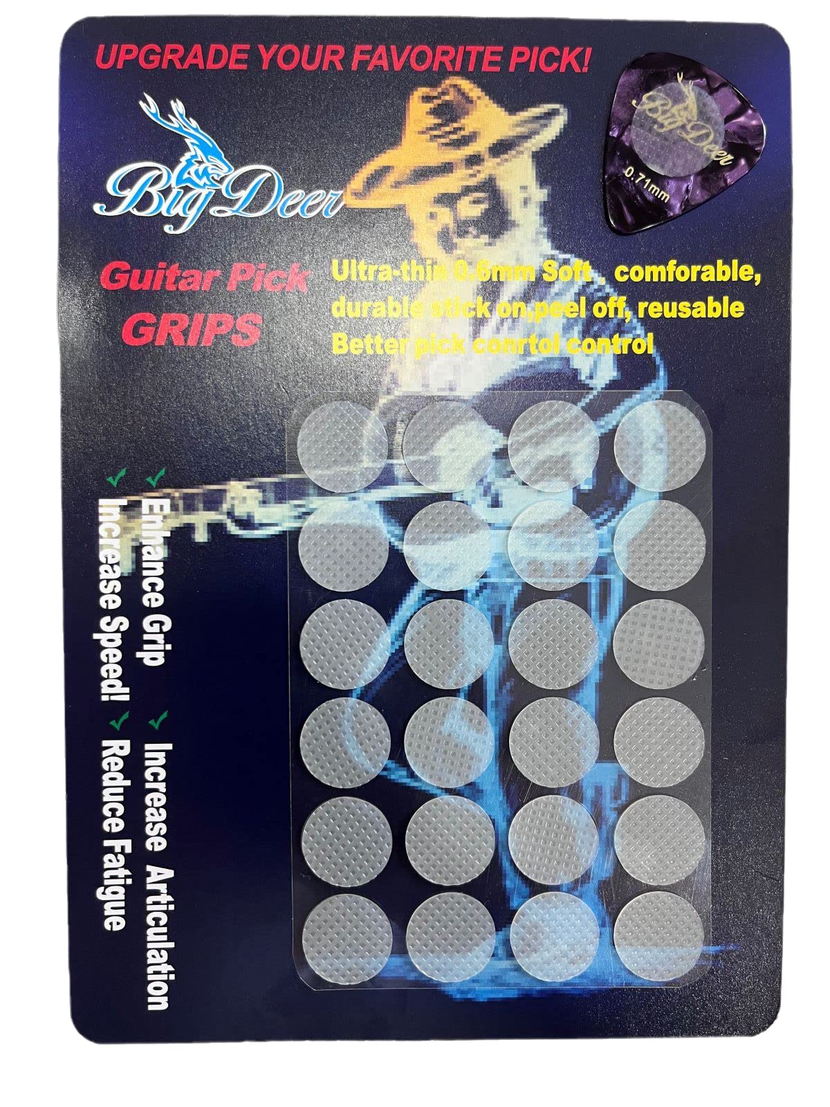 Bigdeer 48Pc Ultra-Thin 0.6Mm/0.024In Guitar Pick Grips And 2 Guitar Picks With Grip. Help You Hold Guitar Picks,Stop Dropping Y
