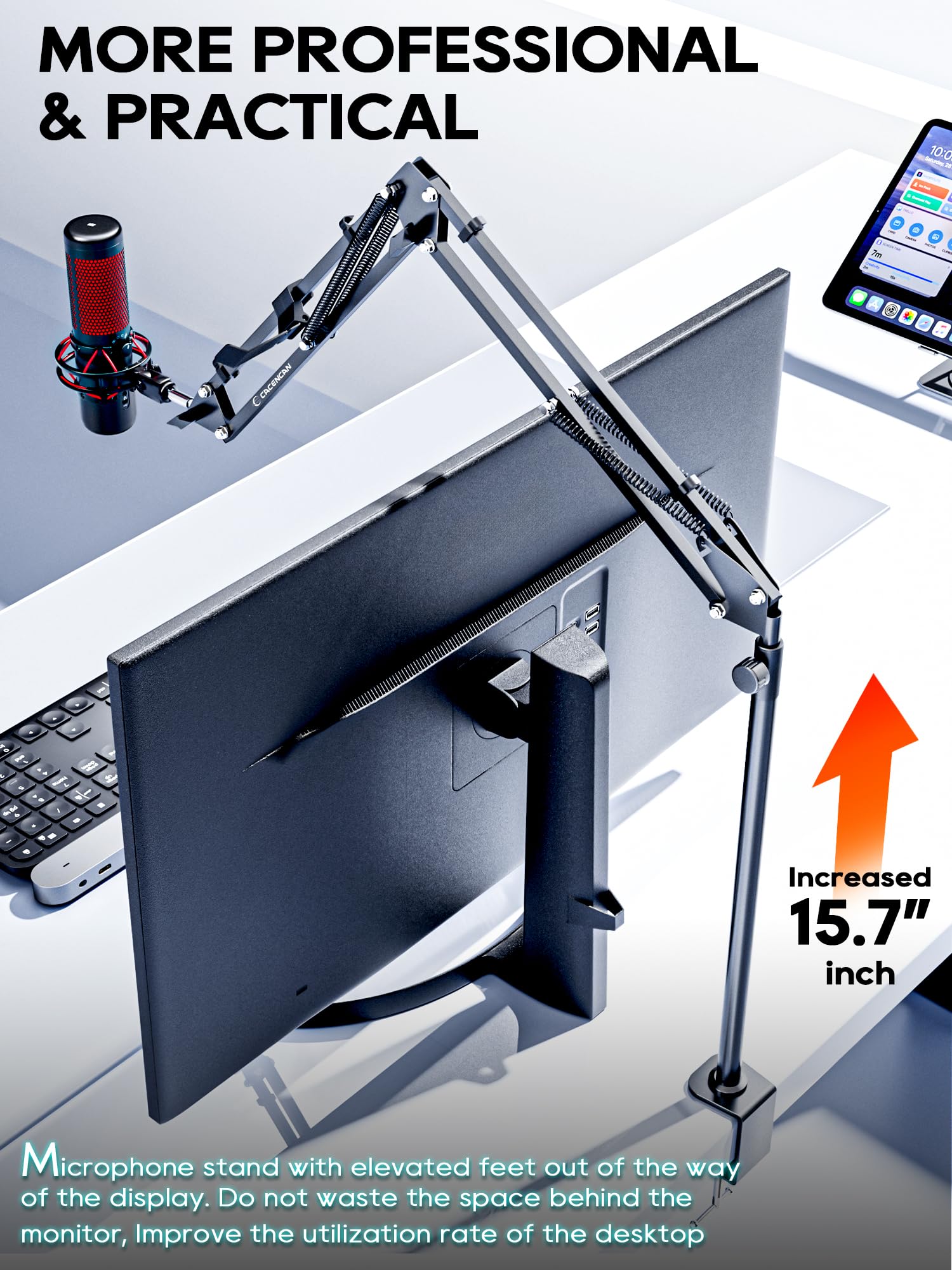 CACENCAN Boom Arm, 360 Rotatable Microphone Stand with Desk Mount, Foldable Desk Mic Arm with 3/8'' to 5/8'' Screw Adapter, Micr