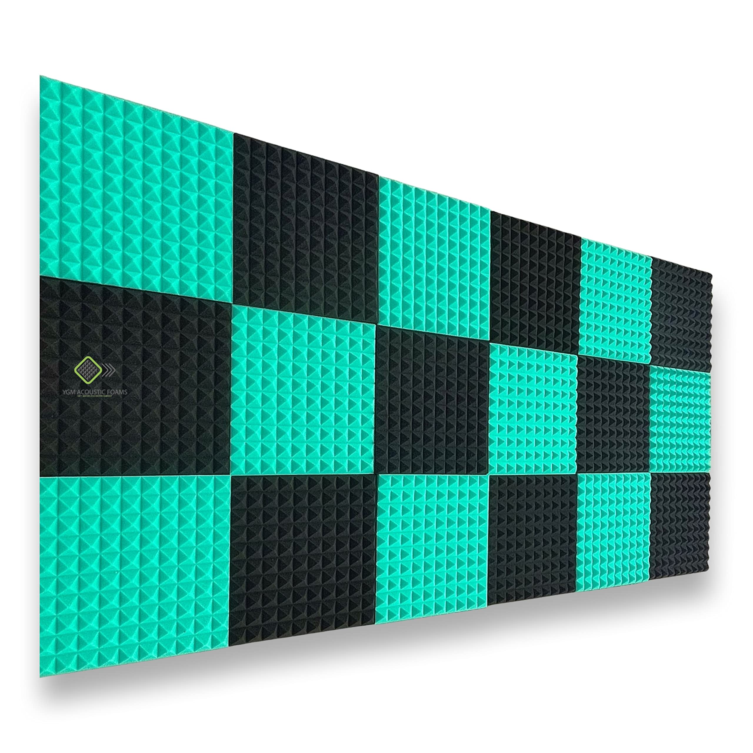 YGM Acoustic Foams Pyramid Soundproofing Studio (Set of 18) Acoustic Foam 1 x1  - 1 Inches (Green & Black)