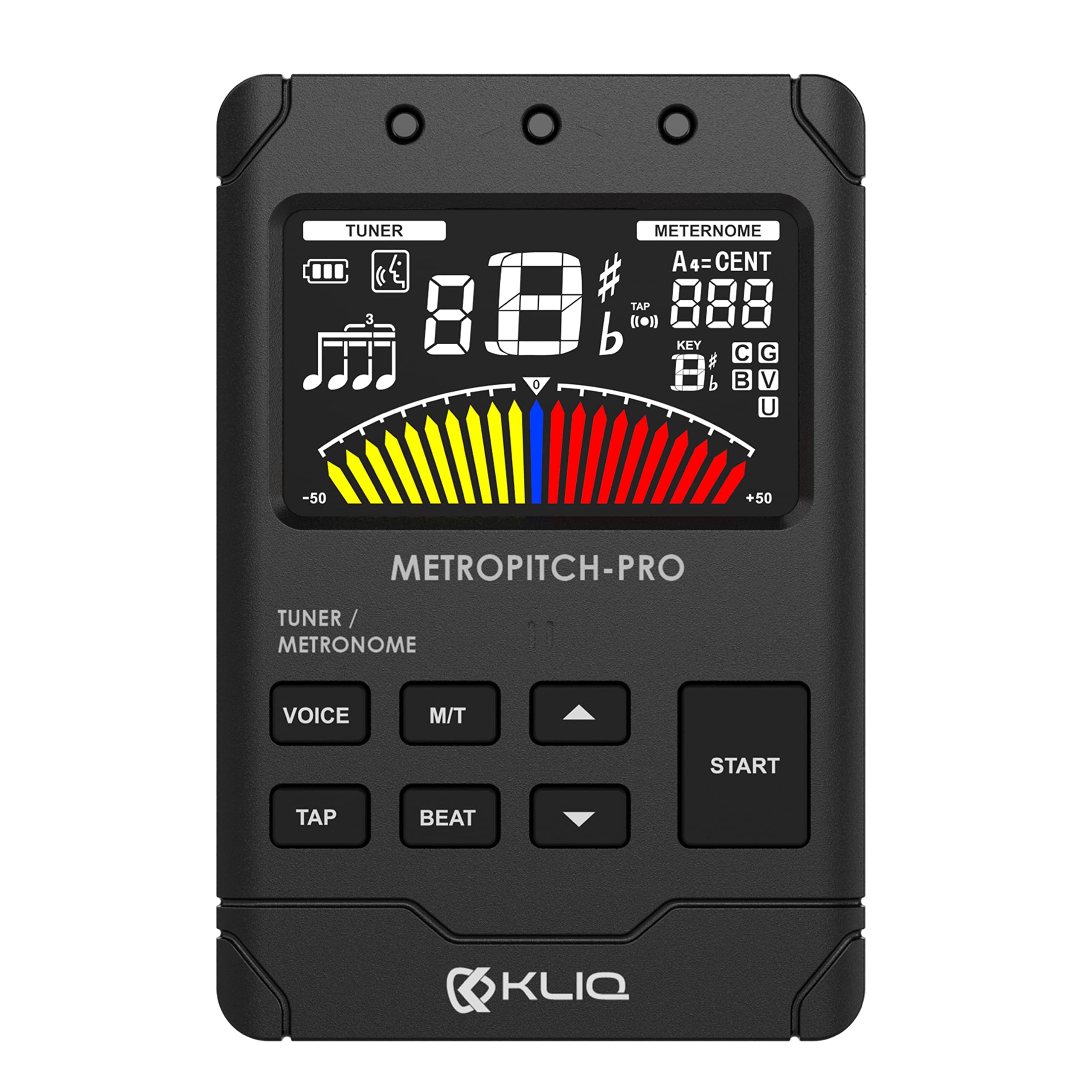 KLIQ MetroPitch-PRO - Rechargeable Metronome Tuner for All Instruments - with Guitar, Bass, Violin, Ukulele, and Chromatic Tunin