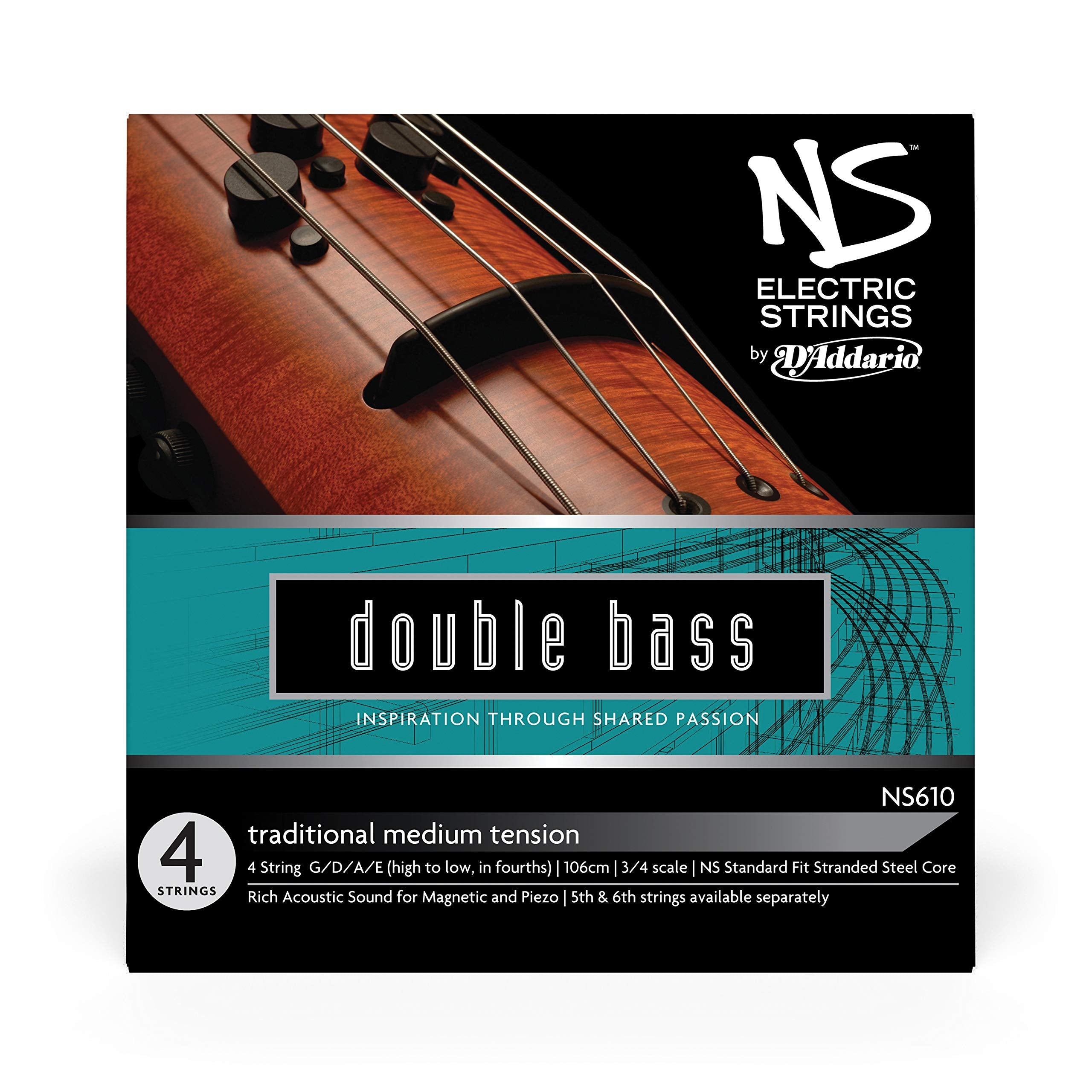 D'Addario NS Electric Traditional Bass String Set, 3/4 Scale, Medium Tension