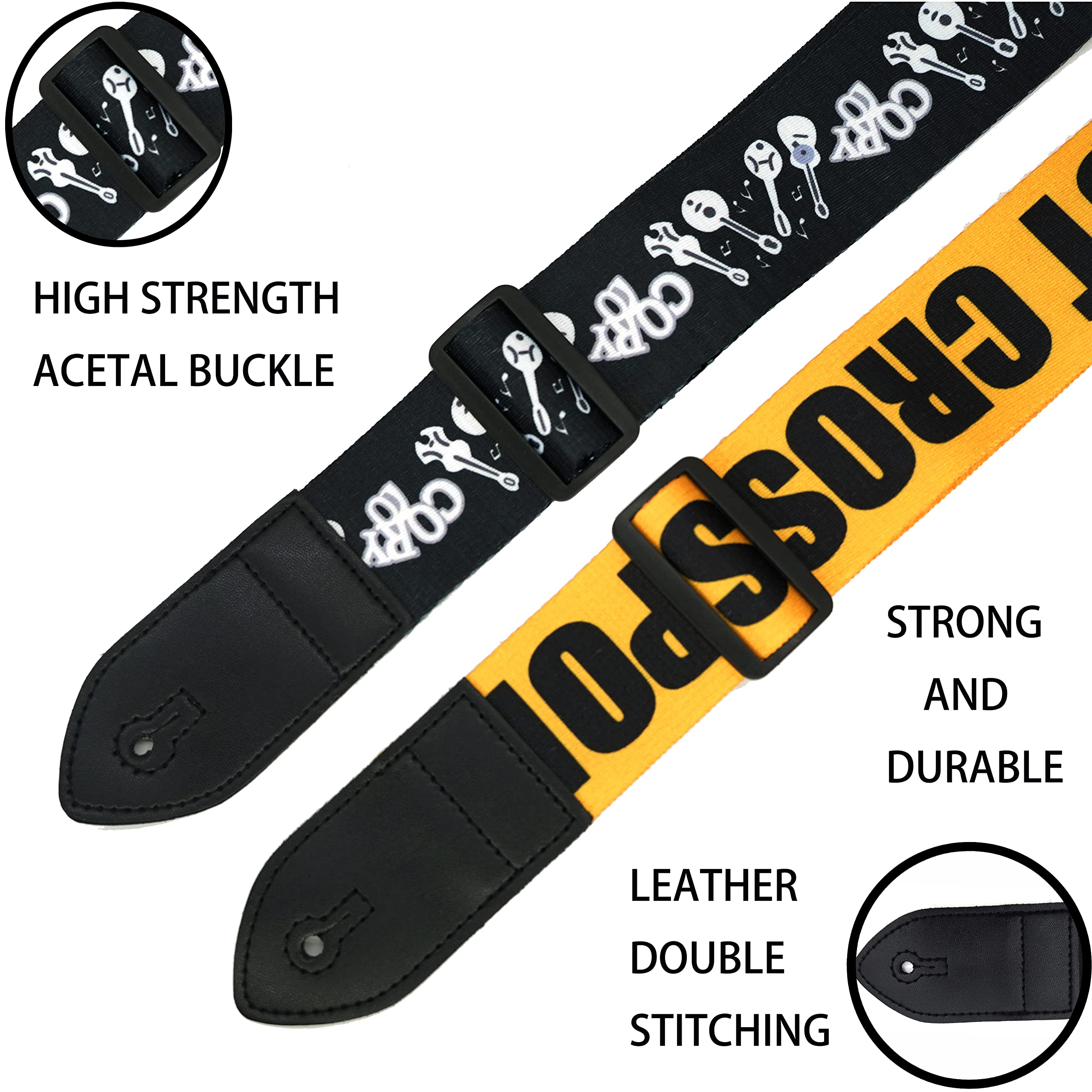 2 pcs Guitar Strap Electric Guitar Straps with Leather Ends Adjustable Classical Suitable For Electric, Bass& Acoustic Guitars.(