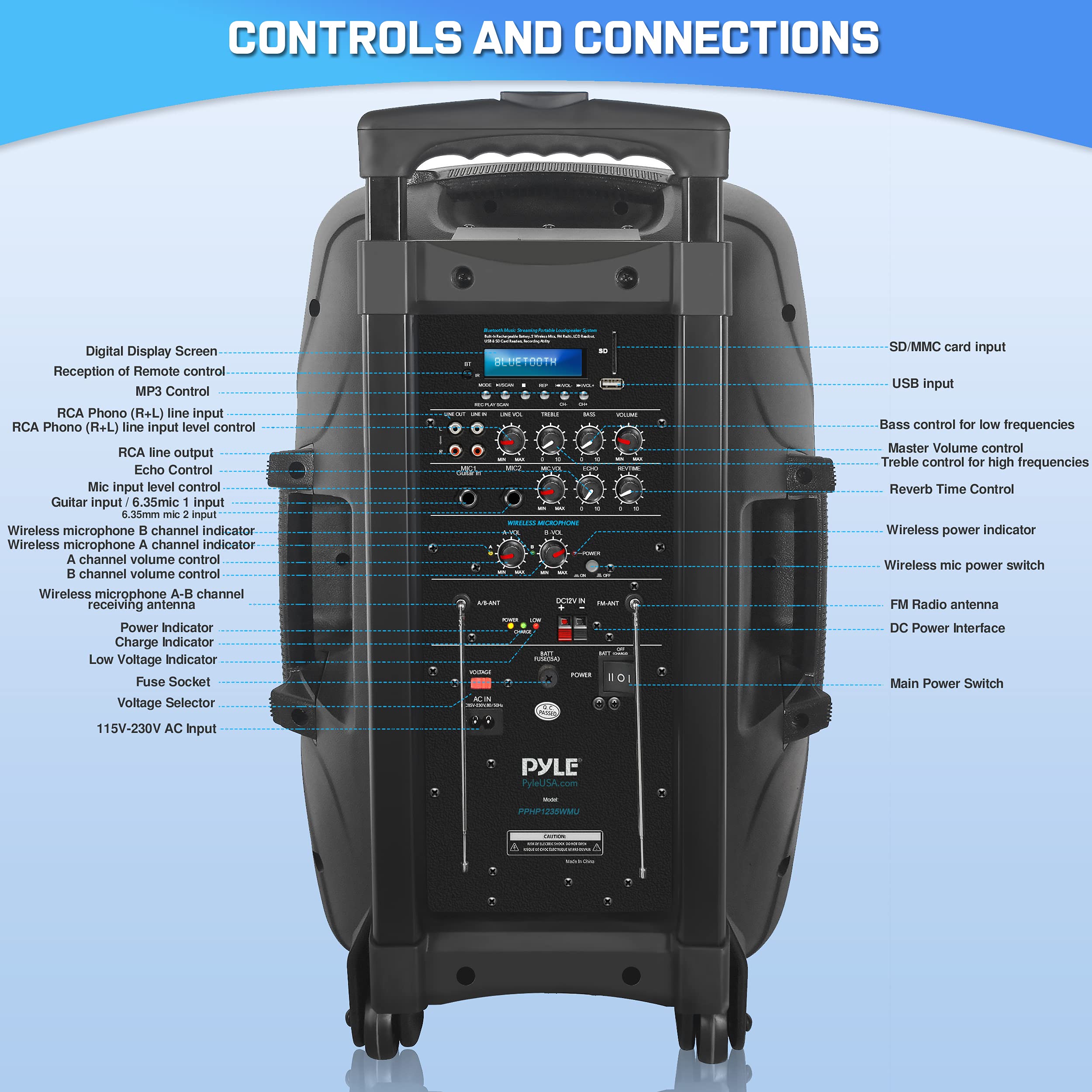 Pyle 1000 Watt 12'' Bluetooth PA Speaker - Thumbnail 4