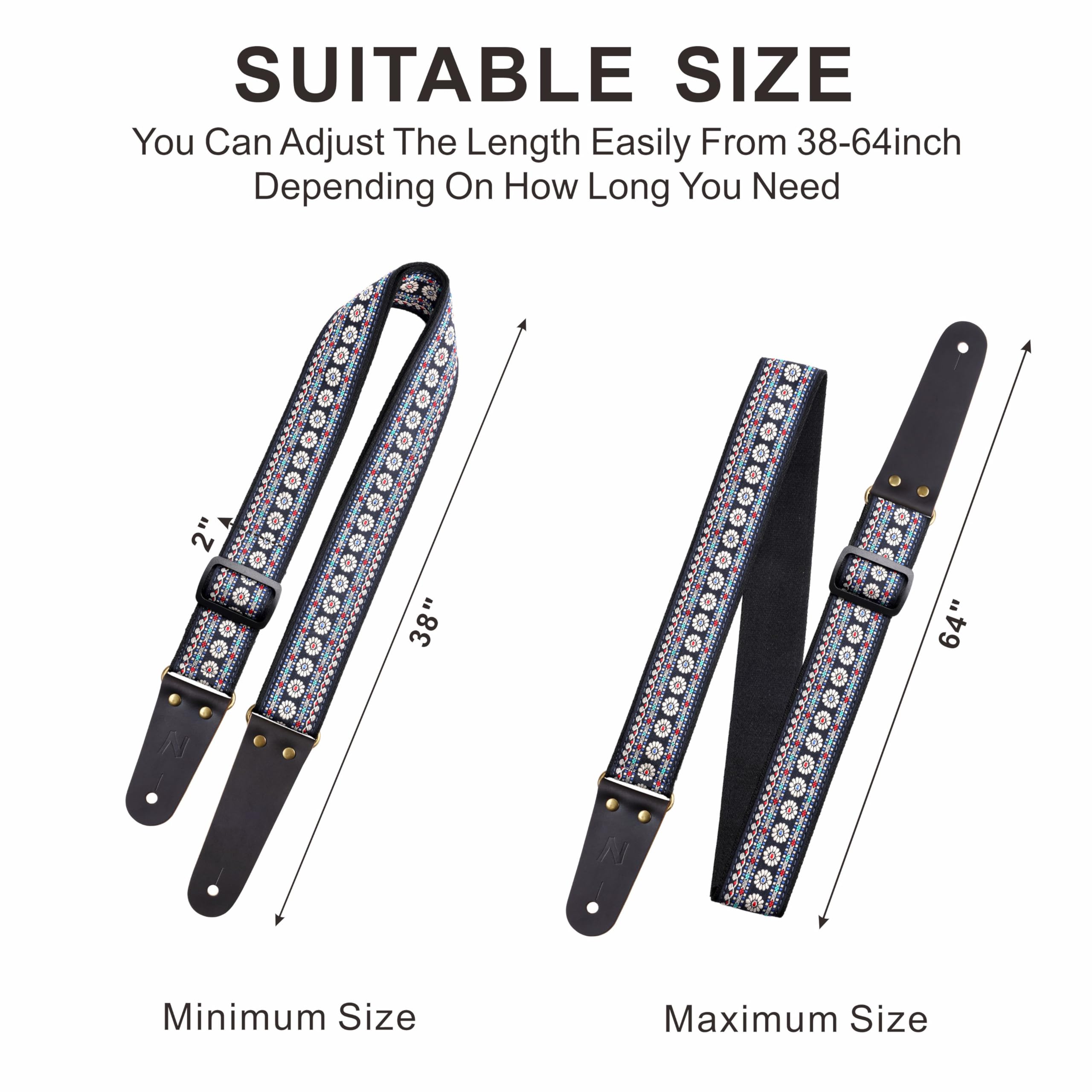 Nefelibata Guitar Strap,Vintage Nylon jacquard guitar straps with Genuine Leather Ends for Bass,Electric,Acoustic Guitar,Come wi