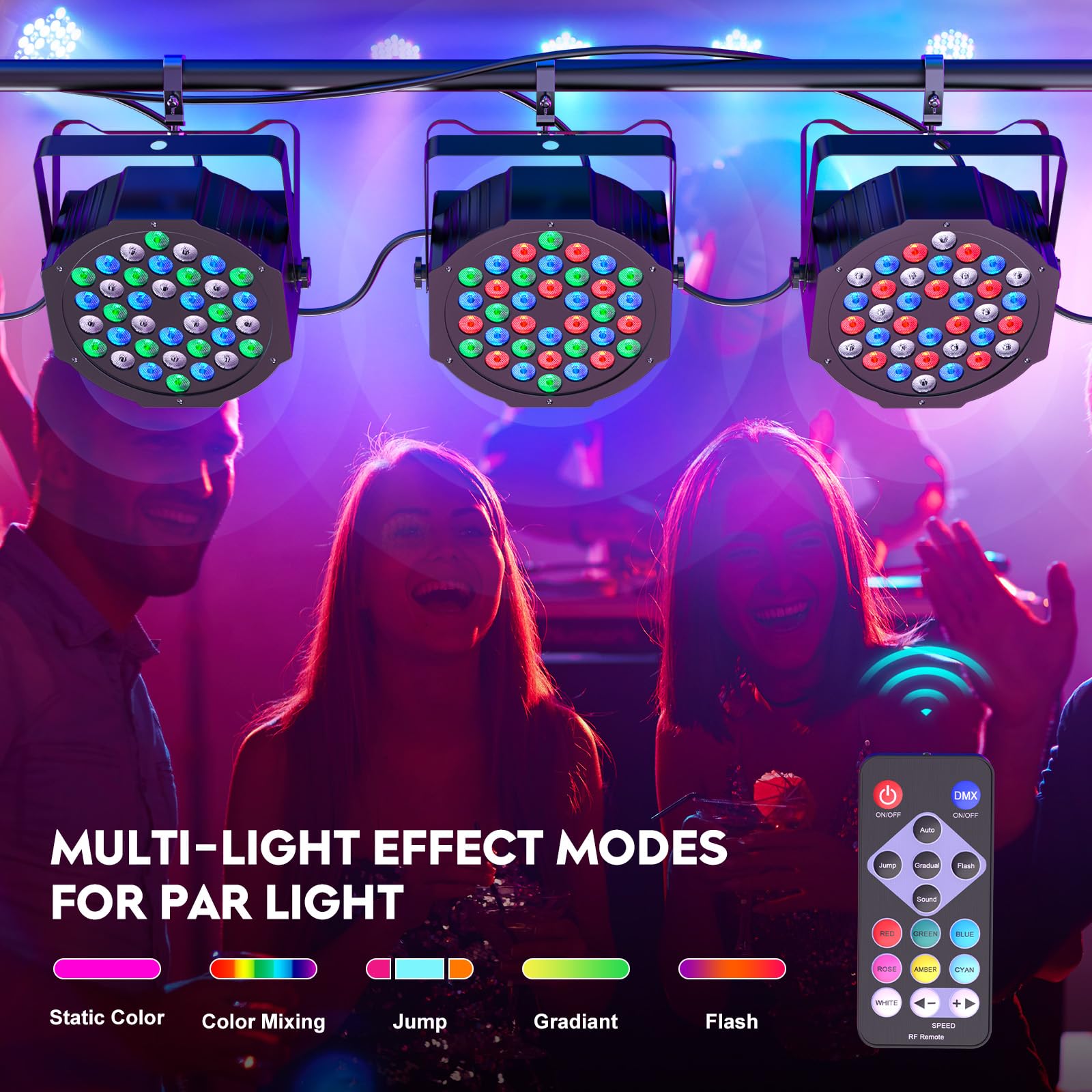 ZEMOJ Par Lights, LED Stage Lighting with Remote Control & DMX, 7 Channel Party Lights for DJ Disco Church Birthday Dance, 8 Pac
