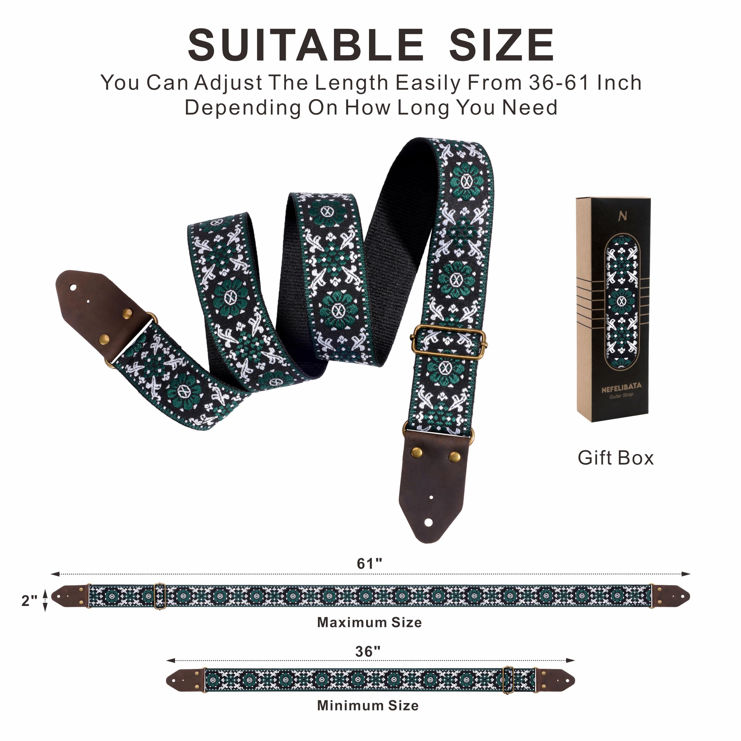 Nefelibata Guitar Strap,Jacquard Embroidery Cotton Guitar Straps with Crazy Horse Leather Ends for Bass, Electric & Acoustic, Be