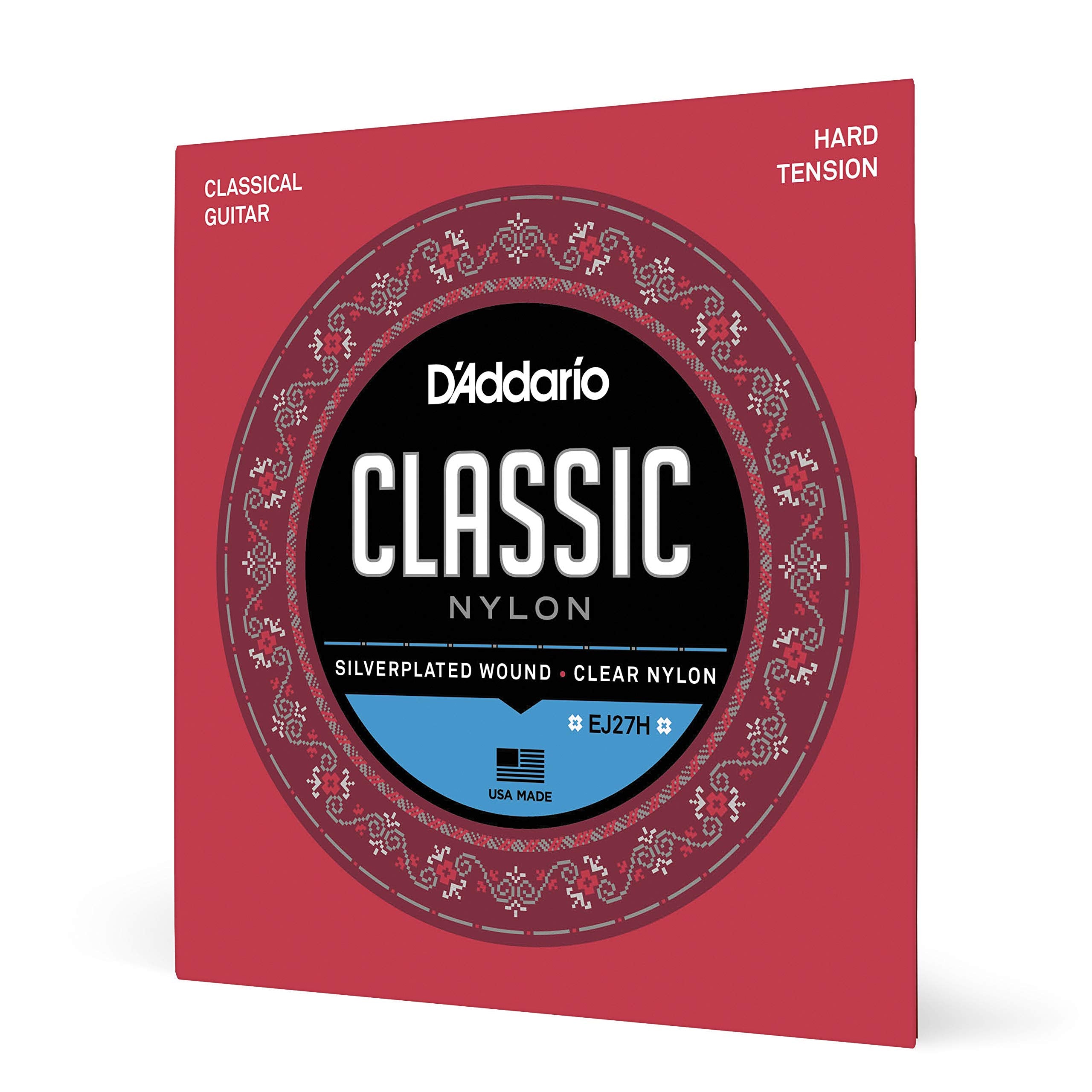Daddario Guitar Strings - Classic Nylon Guitar Strings - Ej27H Classical Guitar Strings - Silver Plated Wrap, Nylon Core, Clear