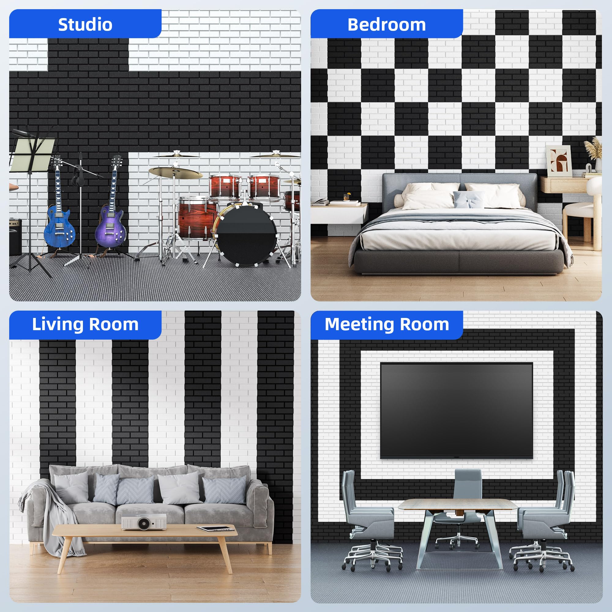 12 Pack Acoustic Panels with Self Adhesive, 12'' X 12'' X 0.4'' High Density Sound Proof Foam Panels for Walls, Soundproof Wall