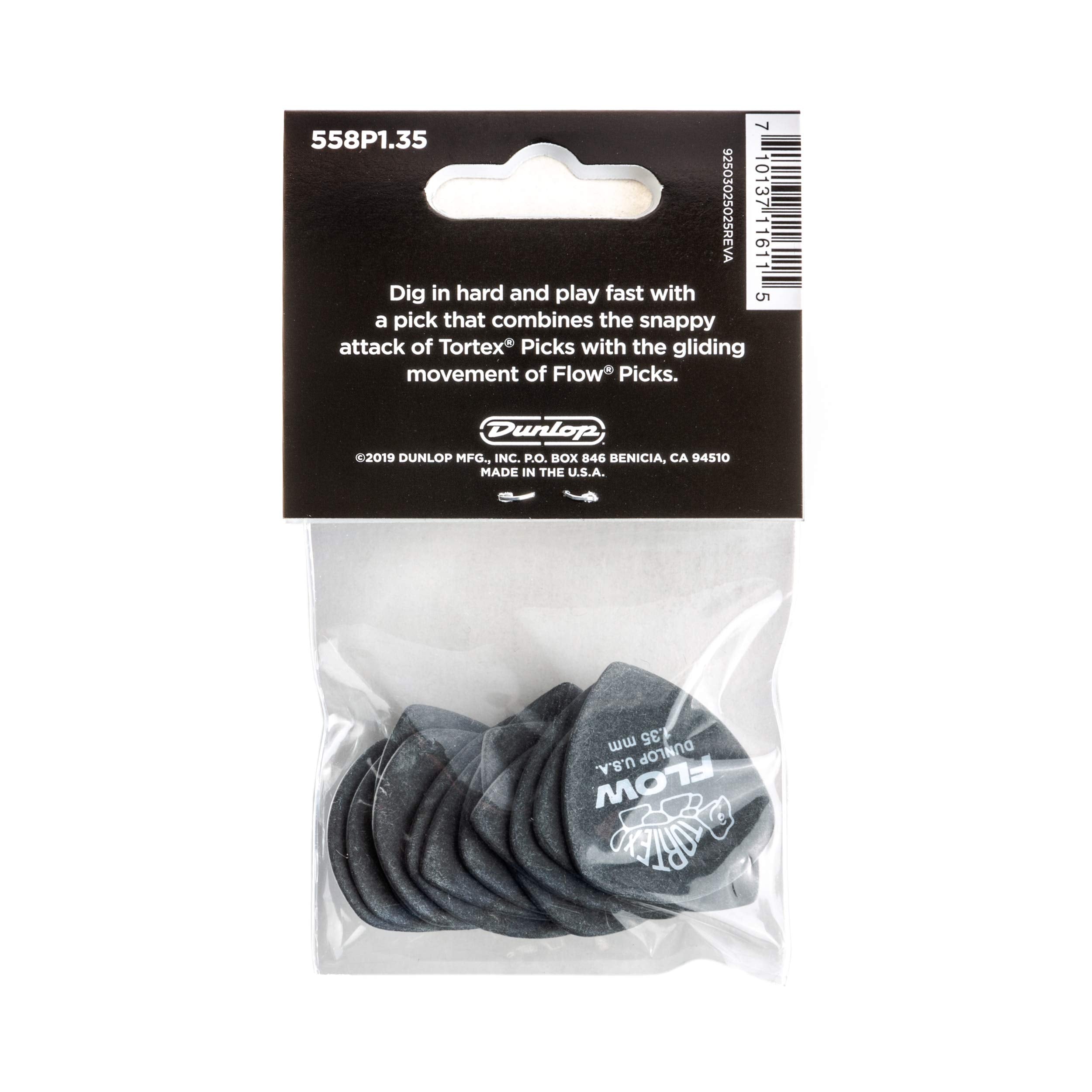 Dunlop Tortex Flow Standard 1.35mm Guitar Picks, Black