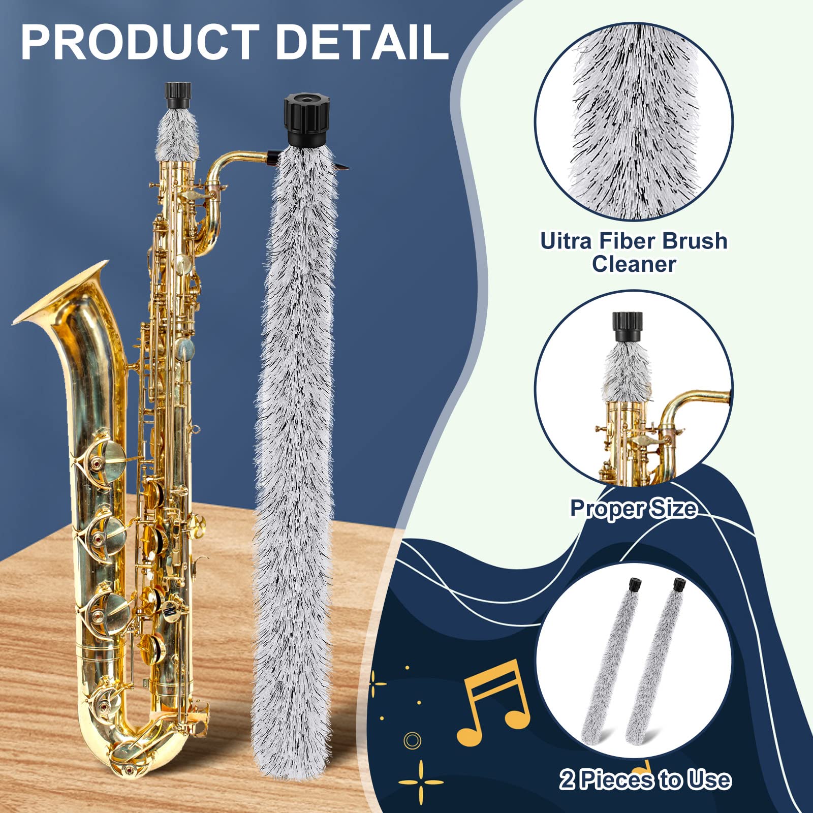 2 Pcs Alto Sax Pad Saver Brush Cleaner Saxophone Cleaning Brush Flute Maintain Care Tool Saxophone Accessories Instrument Gifts,